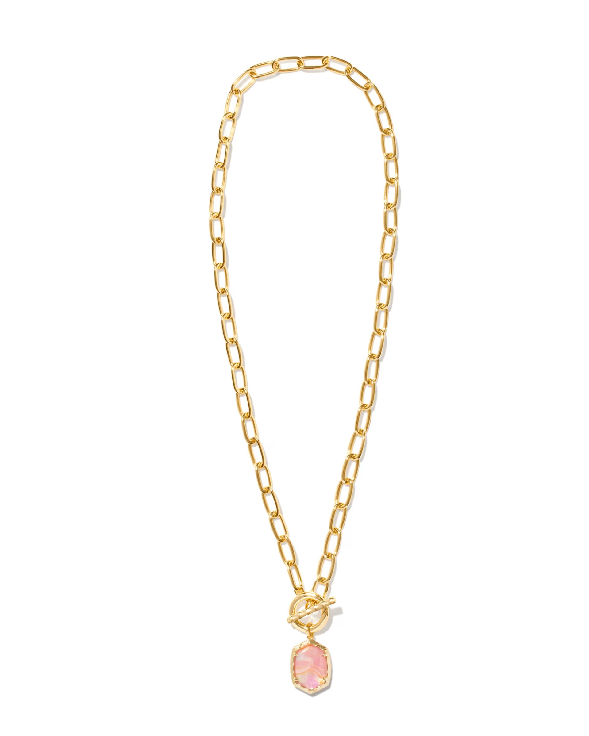 Daphne Convertible Gold Link & Chain Necklace - Light Pink Iridescent Abalone
