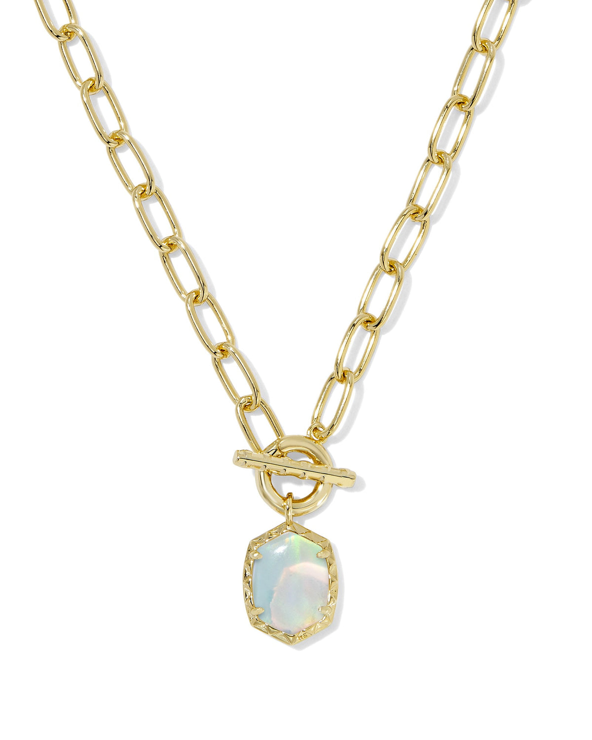 Daphne Convertible Gold Link & Chain Necklace - White Opalescent Resin