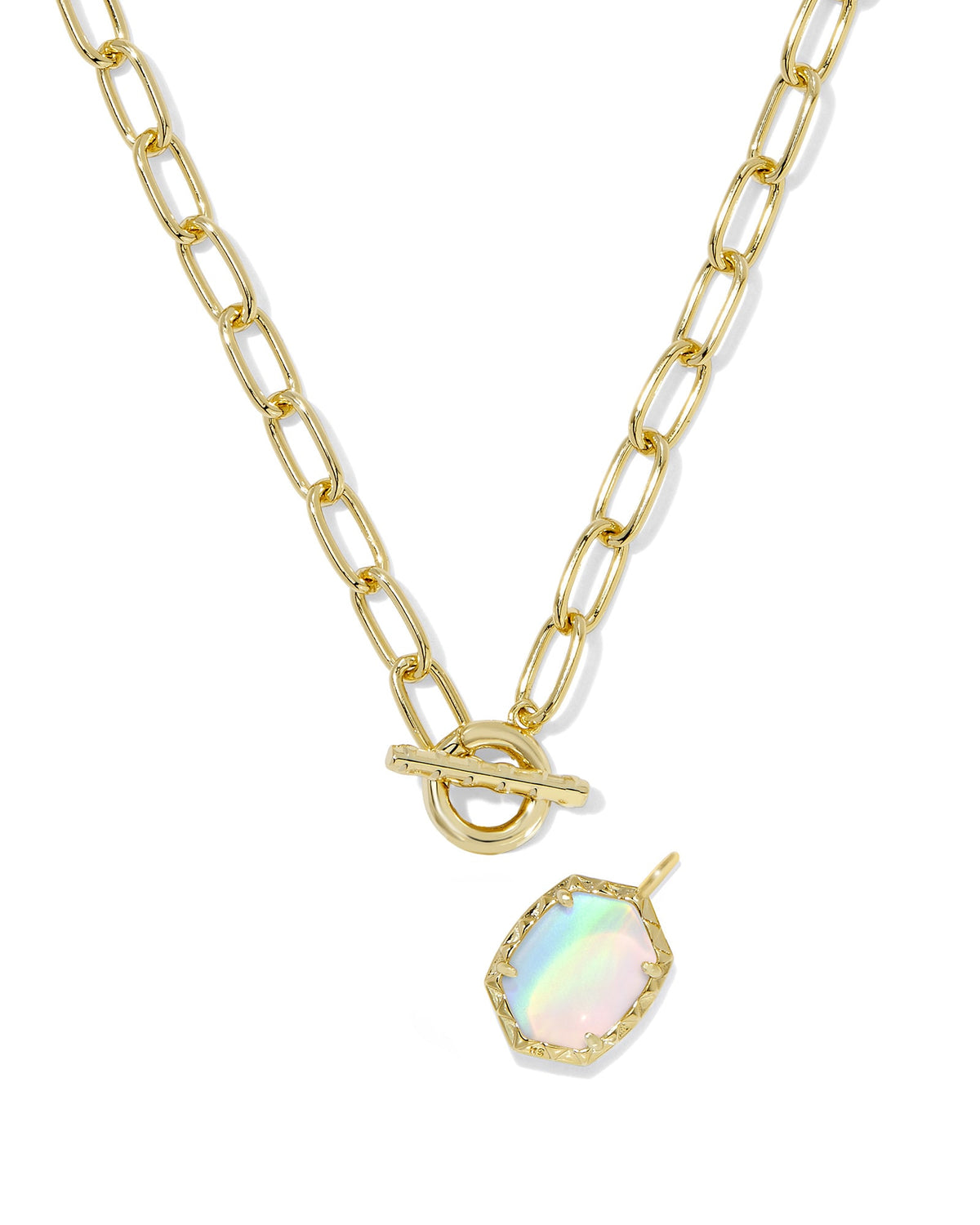 Daphne Convertible Gold Link & Chain Necklace - White Opalescent Resin