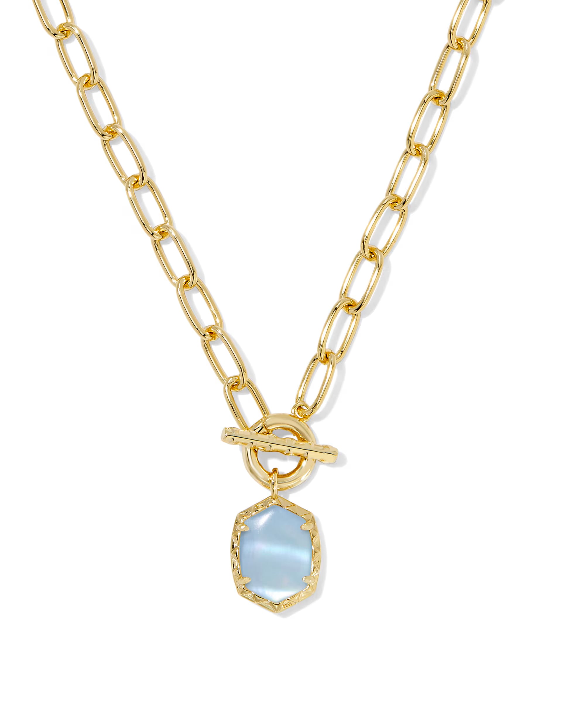 Daphne Convertible Gold Link & Chain Necklace - Light Blue Mother of Pearl
