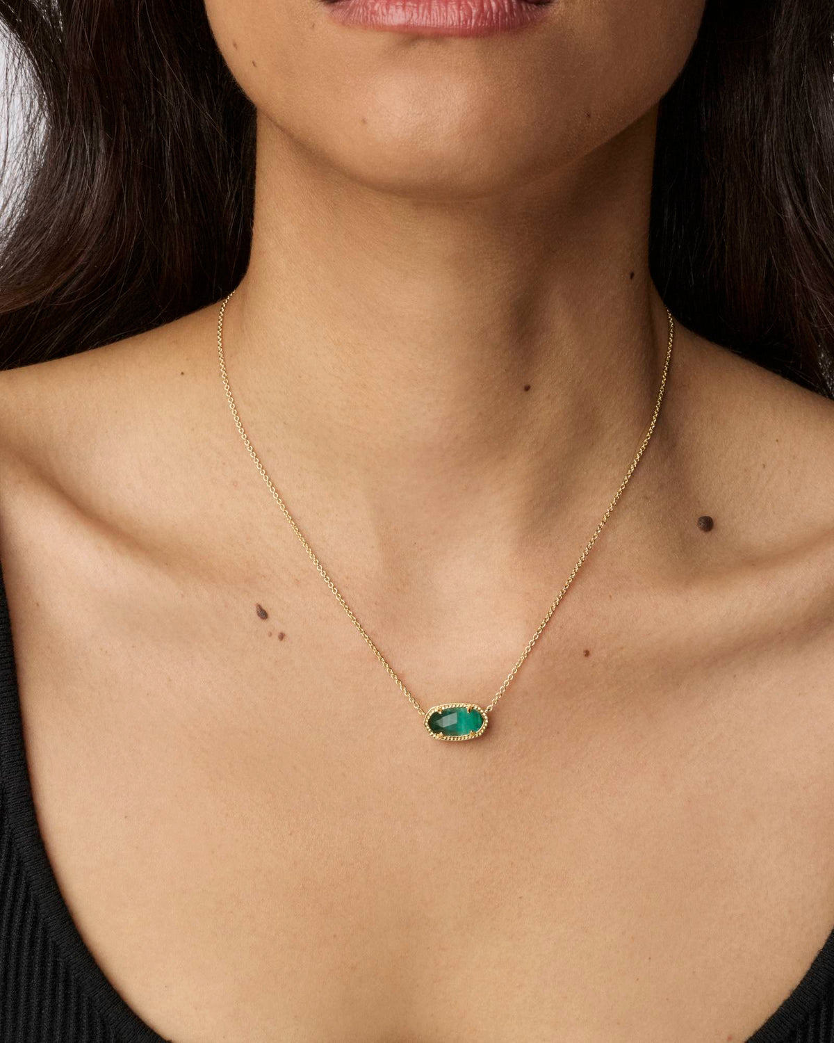 Elisa Gold Short Pendant Necklace - Emerald Cat's Eye