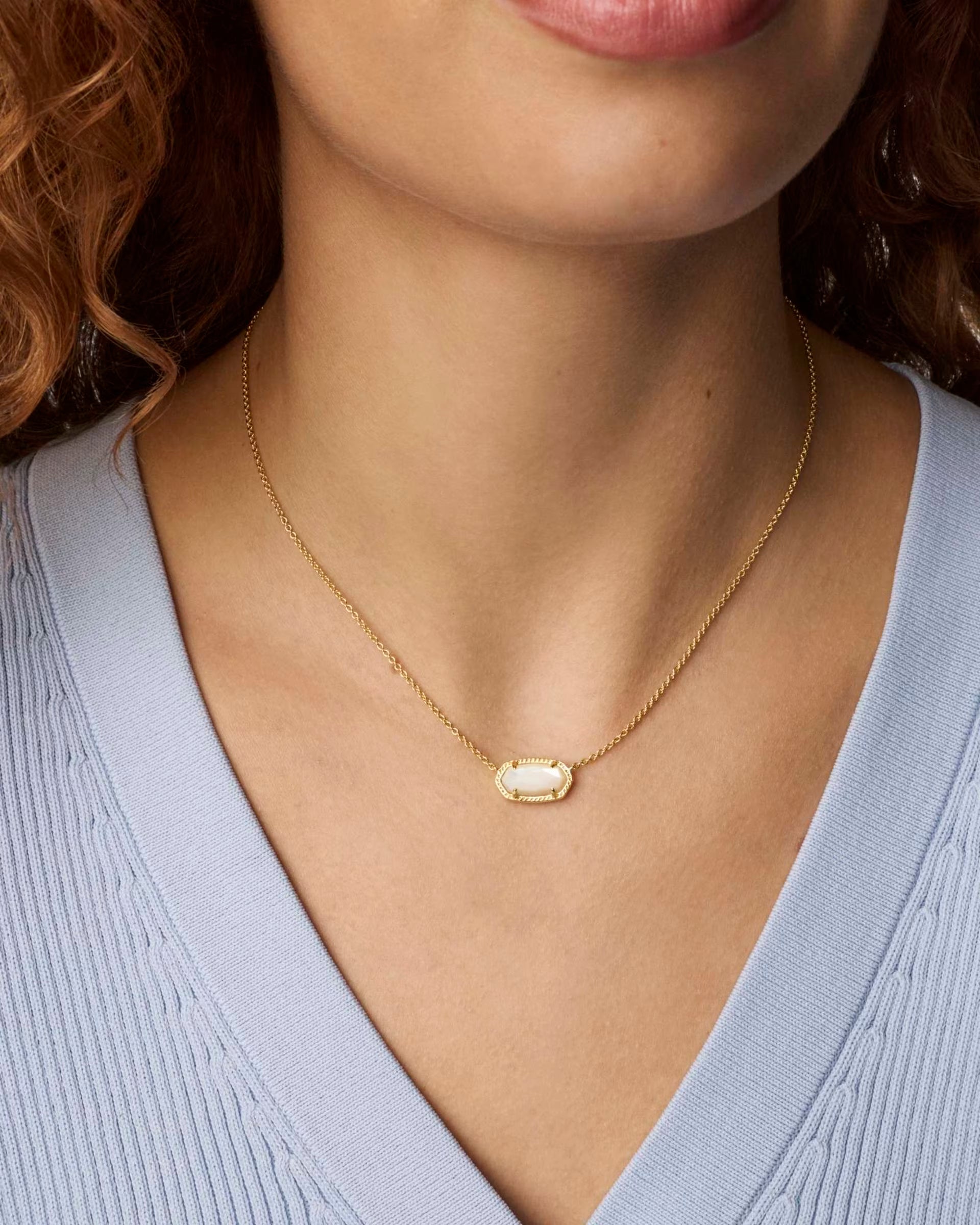Elisa Gold Short Pendant Necklace - Ivory Mother of Pearl