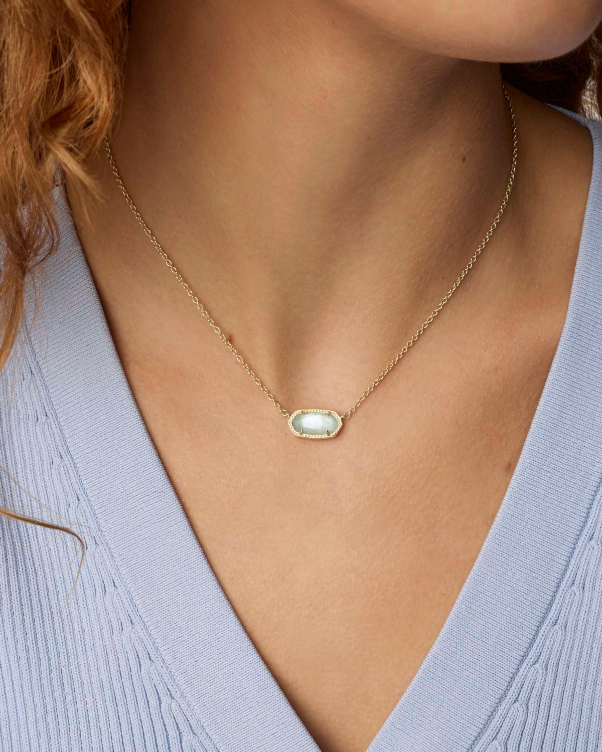 Elisa Gold Short Pendant Necklace - Light Blue Illusion
