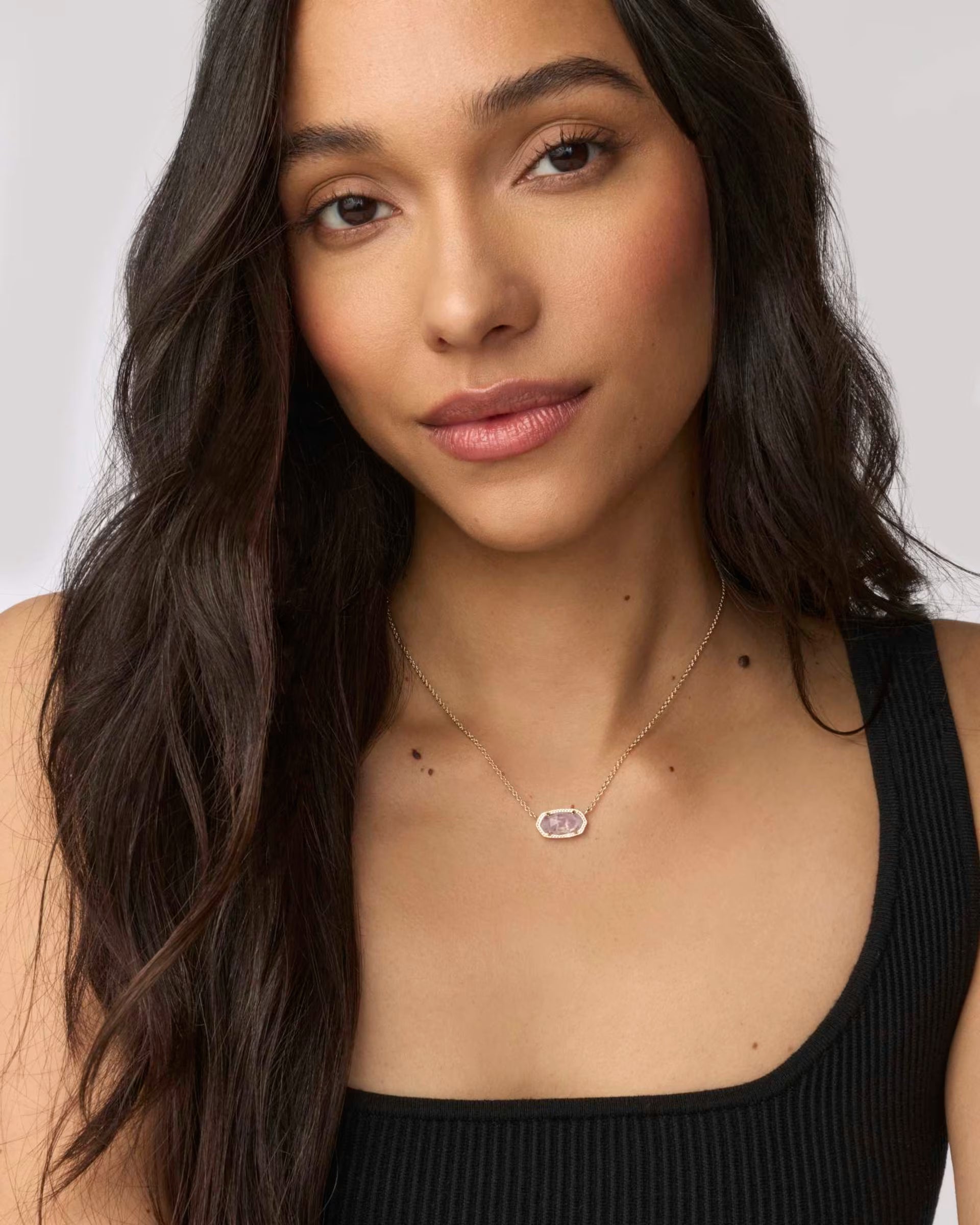 Elisa Gold Short Pendant Necklace - Purple Amethyst