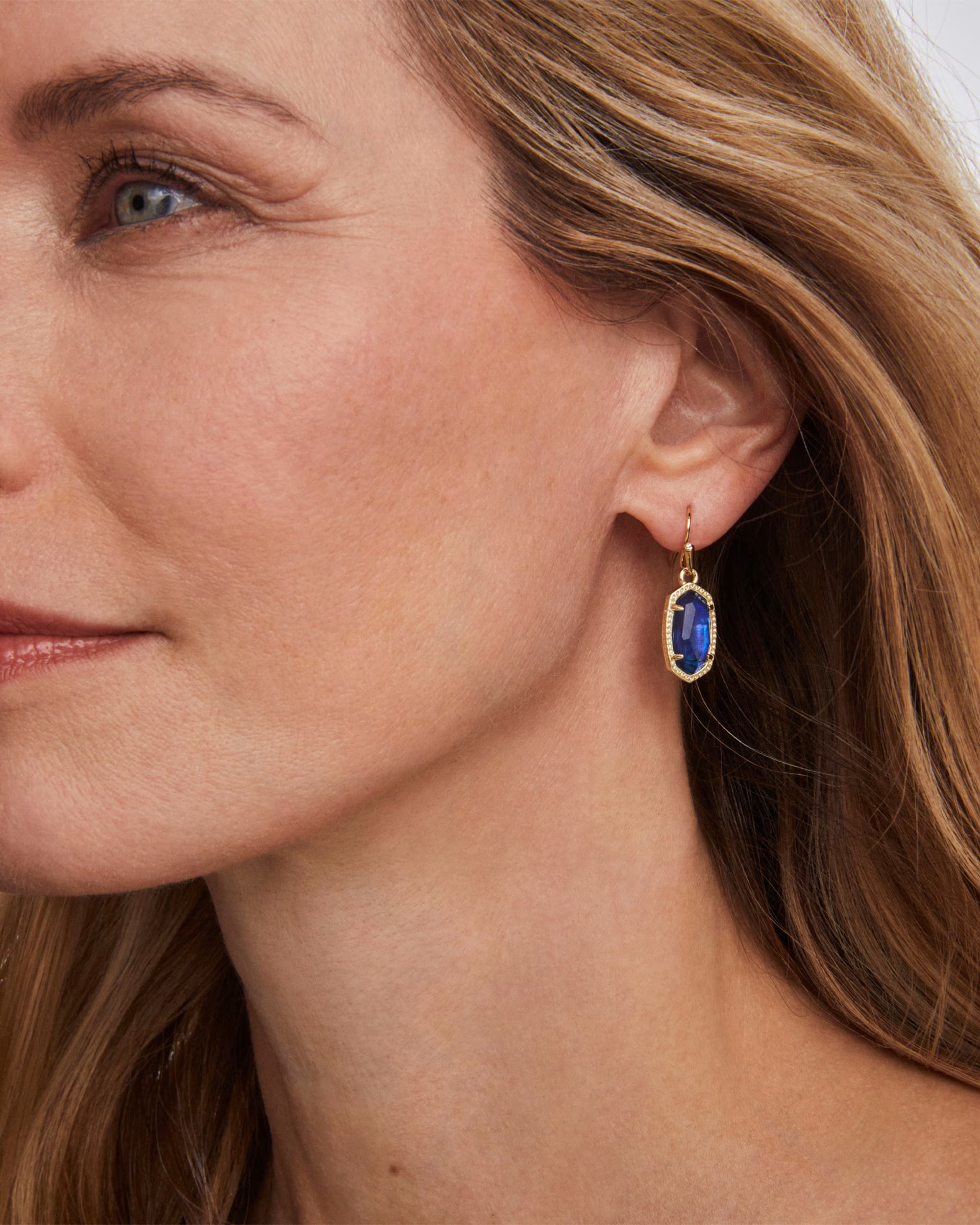 Lee Gold Drop Earrings - Navy Abalone