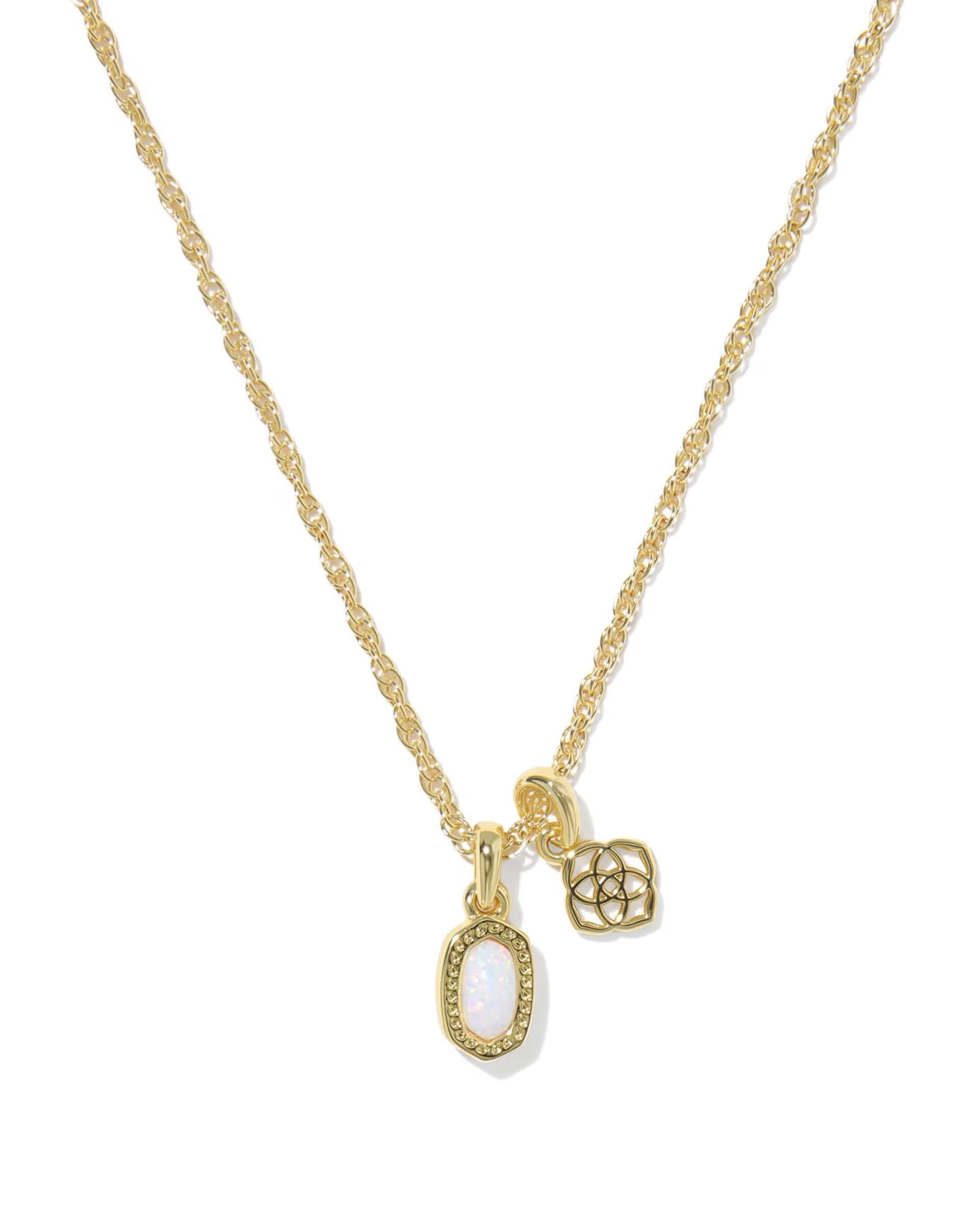 Mini Elisa Dira Gold Necklace - Bright White Opal