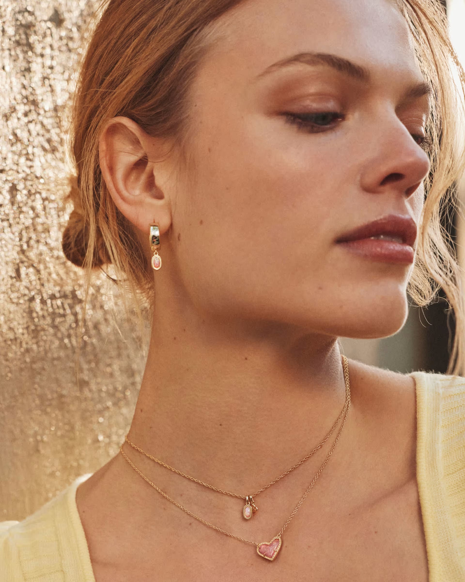 Mini Elisa Dira Gold Necklace - Pink Opal
