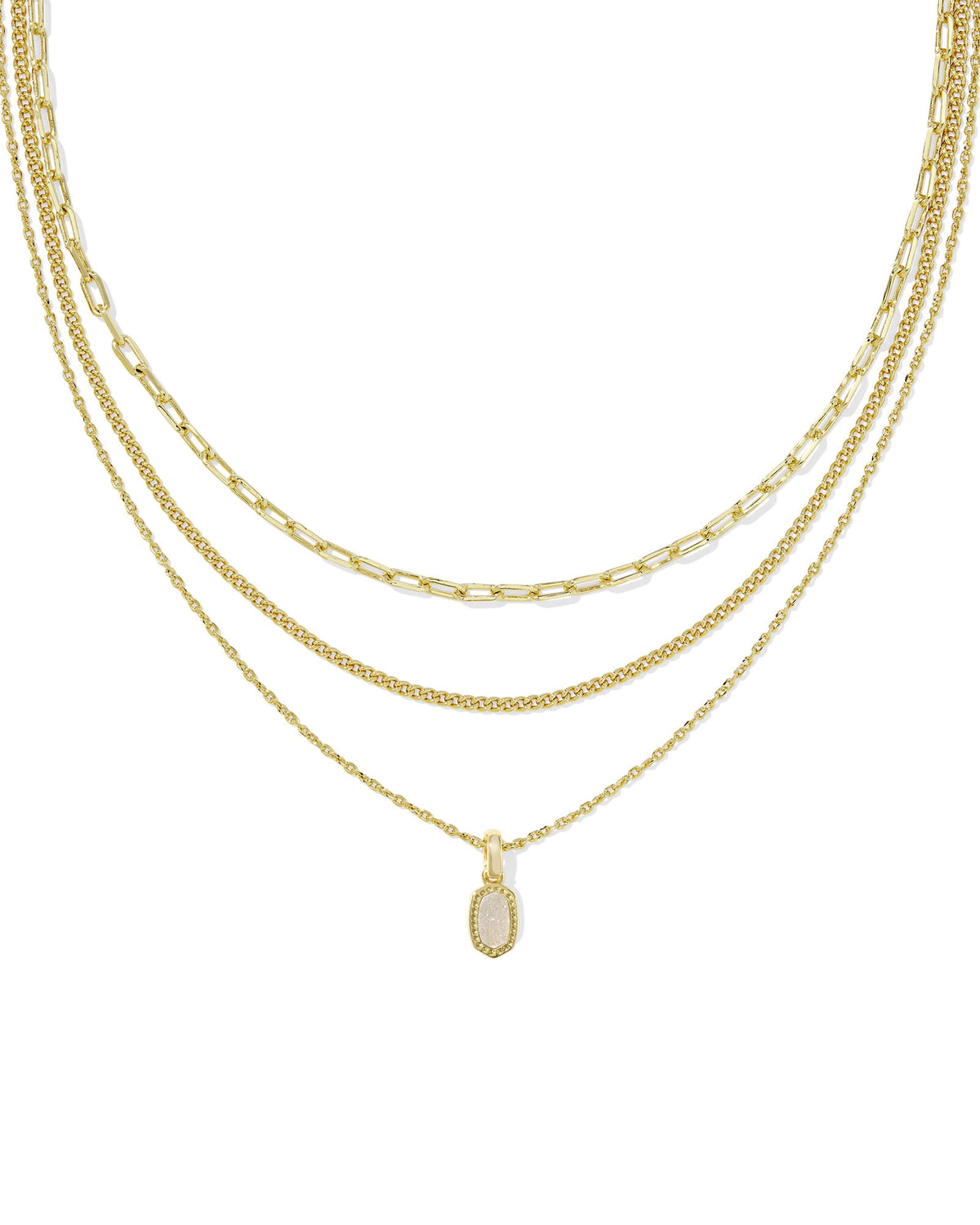 Mini Elisa Gold Triple Strand Necklace - Iridescent Drusy
