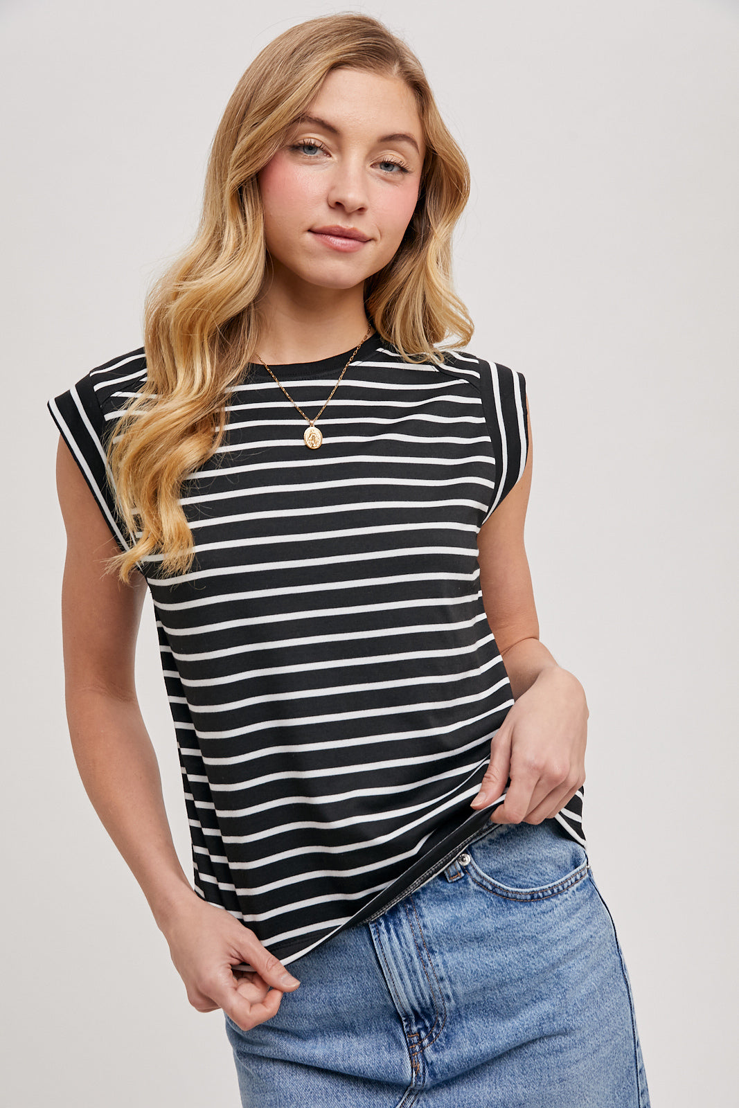 STIRPED MUSCLE TEE - BLACK