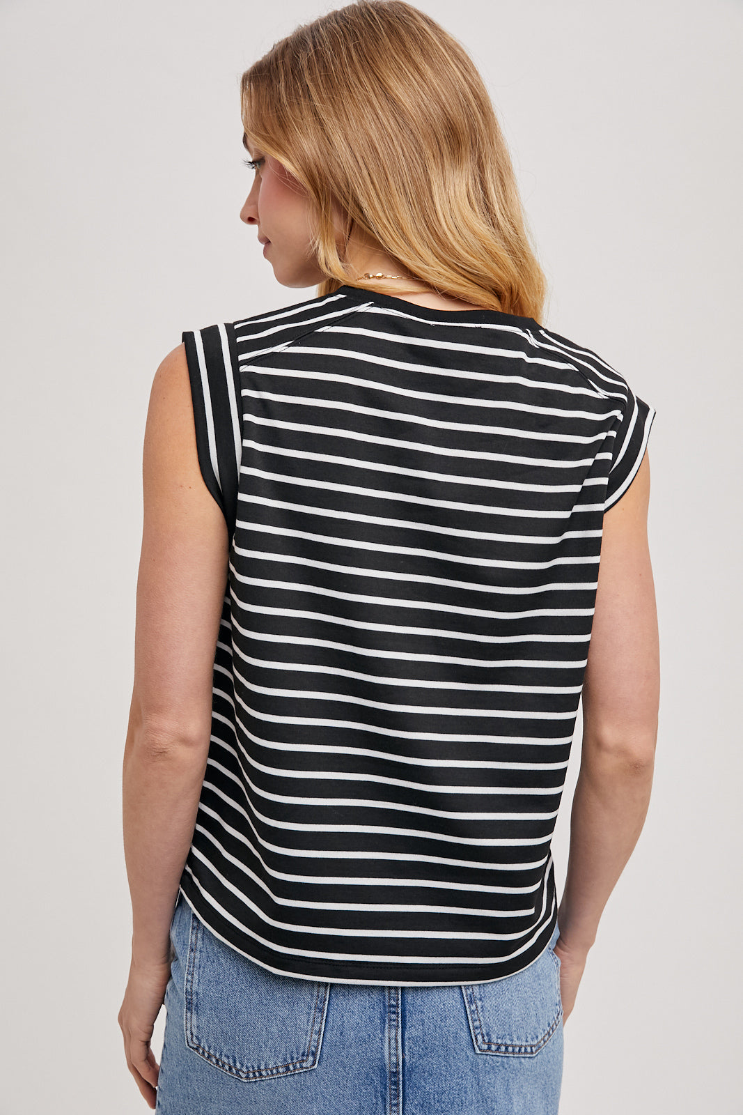STIRPED MUSCLE TEE - BLACK