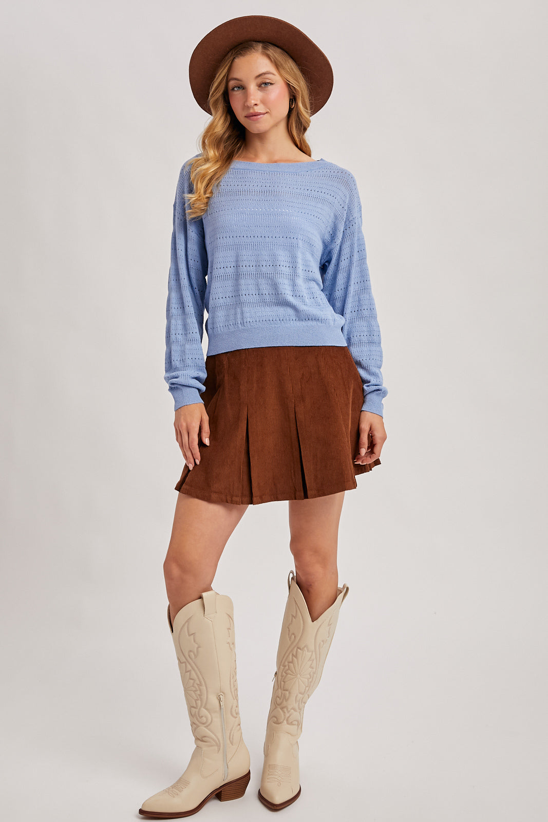 OPEN KNIT PULLOVER TOP - FRENCH BLUE