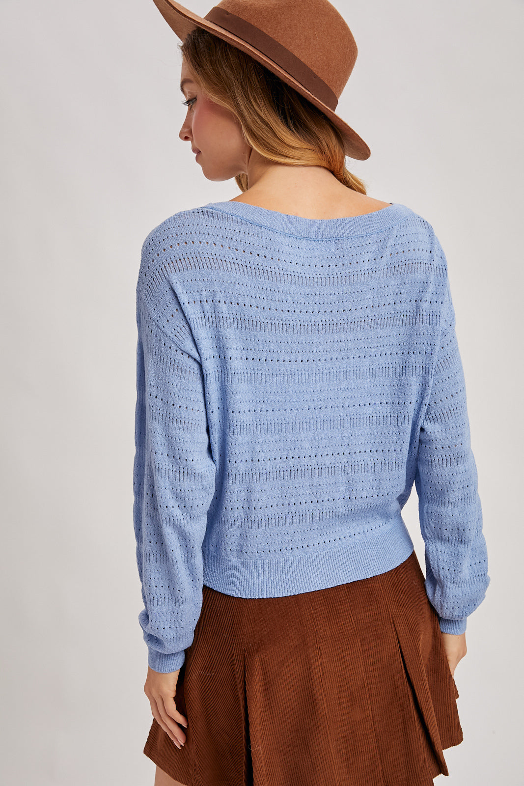 OPEN KNIT PULLOVER TOP - FRENCH BLUE
