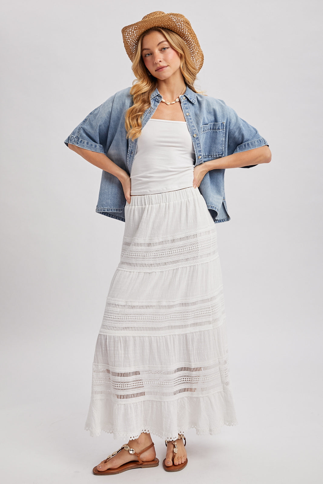 DENIM BUTTON DOWN SHORT SLEEVE BOXY SHIRT - LT.WASH