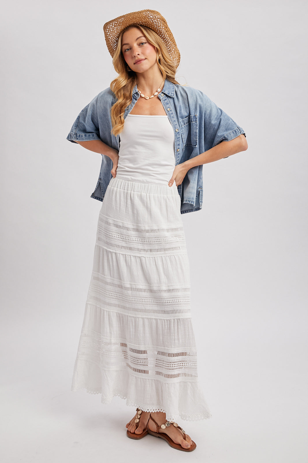 DENIM BUTTON DOWN SHORT SLEEVE BOXY SHIRT - LT.WASH