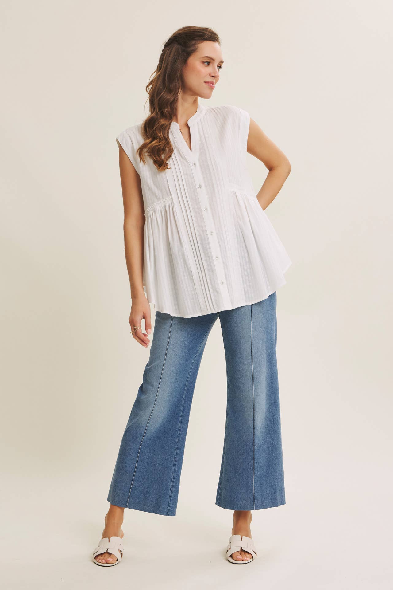Monroe Pintuck Ankle Length Wide Leg Jean