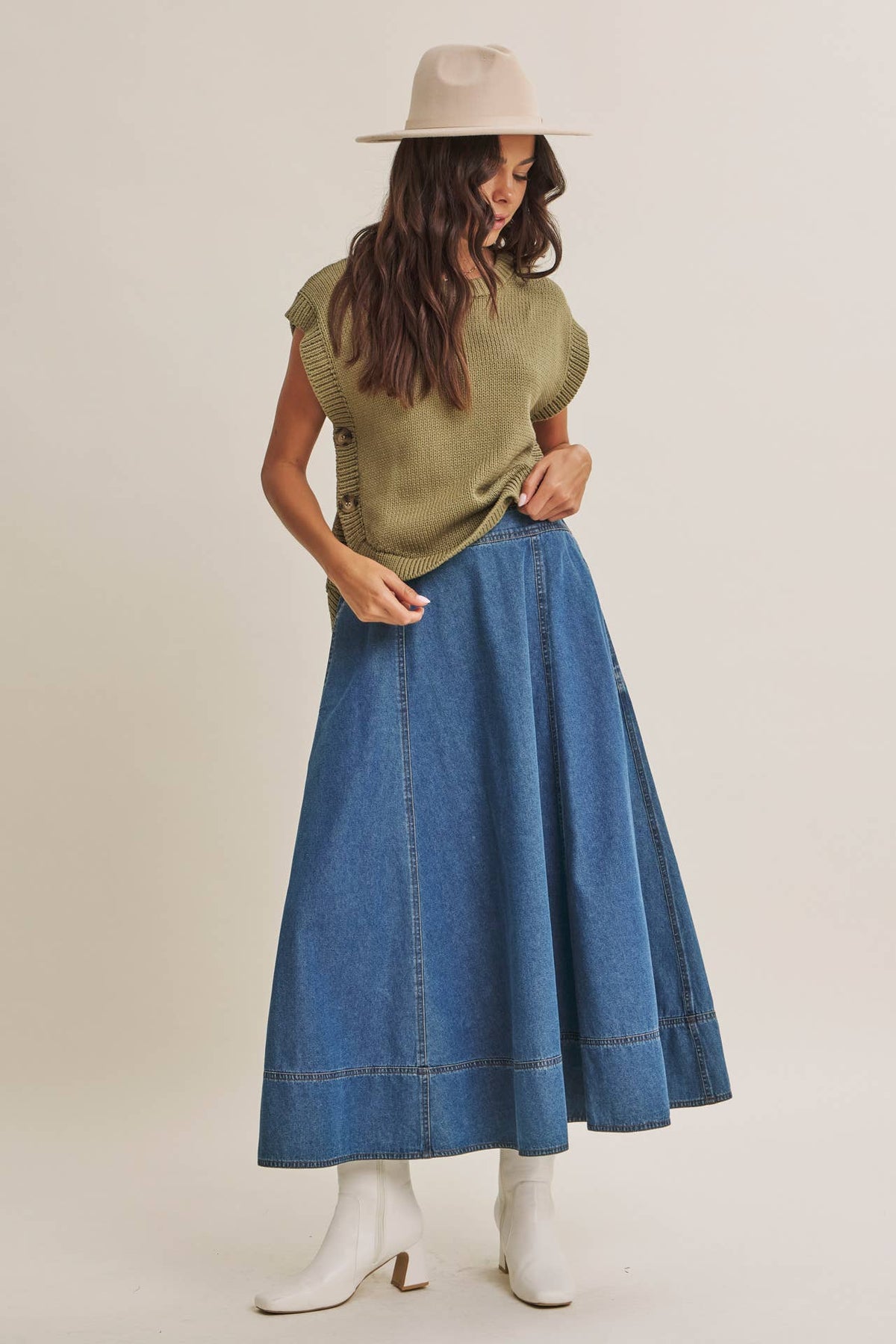 Ellie Denim Paneled Midi Skirt