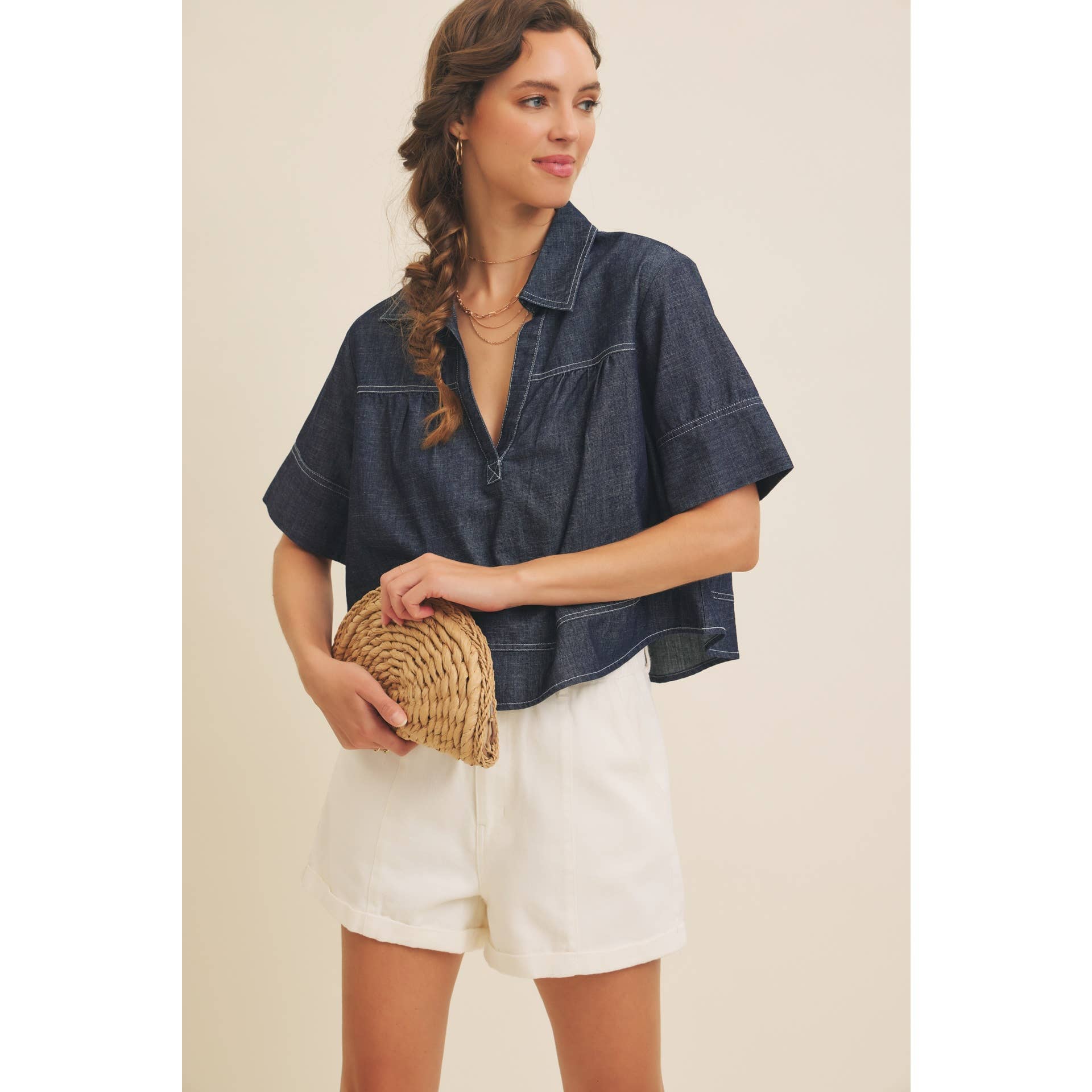 Maeve Washed Denim Top
