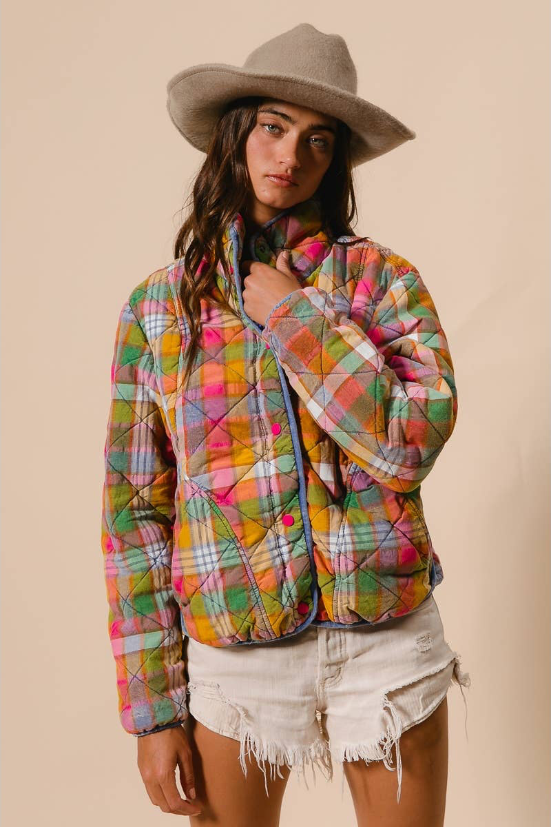 Dahlia Vintage Plaid Quilted Jacket