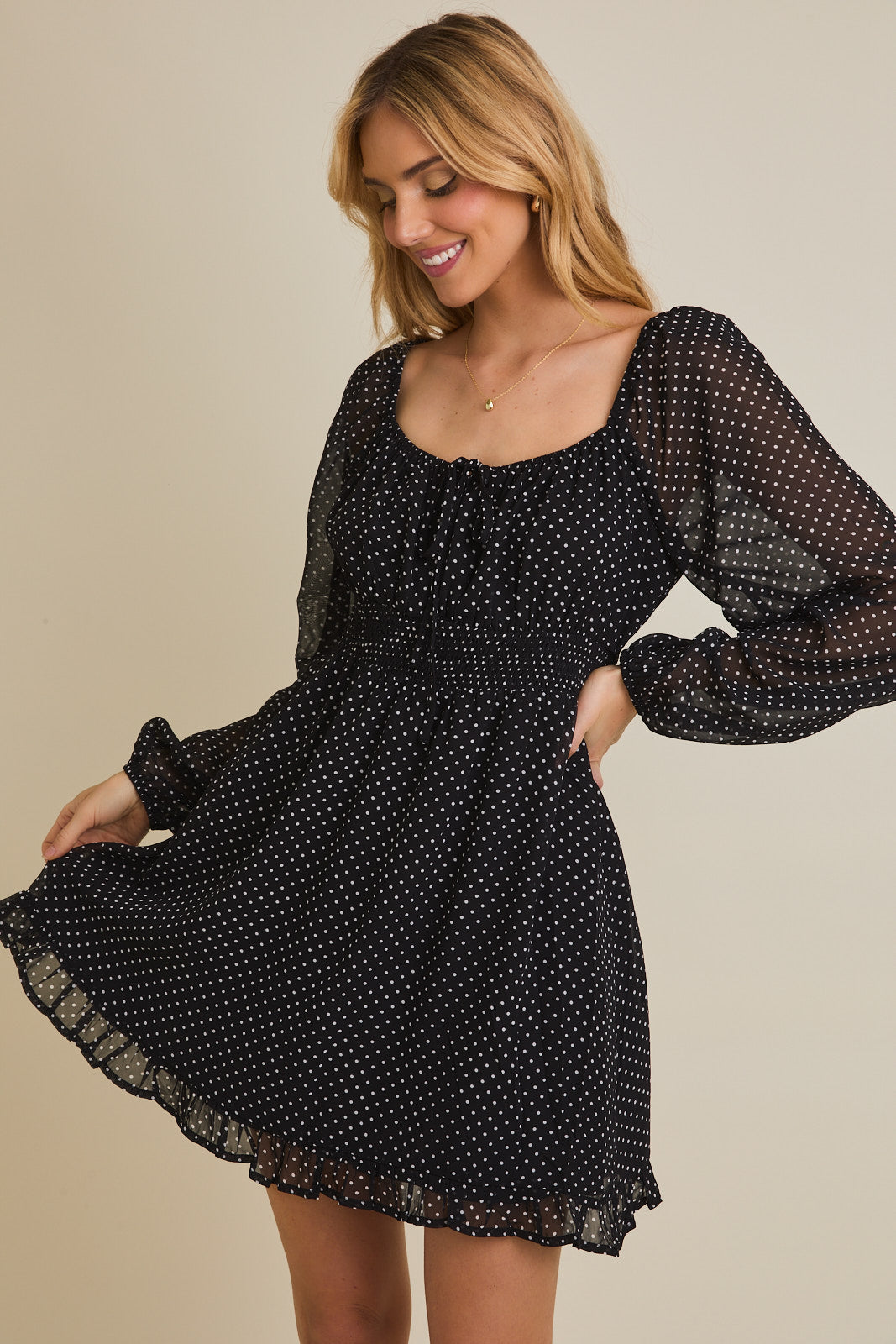 Louise Smocked Polka Dot Mini Dress