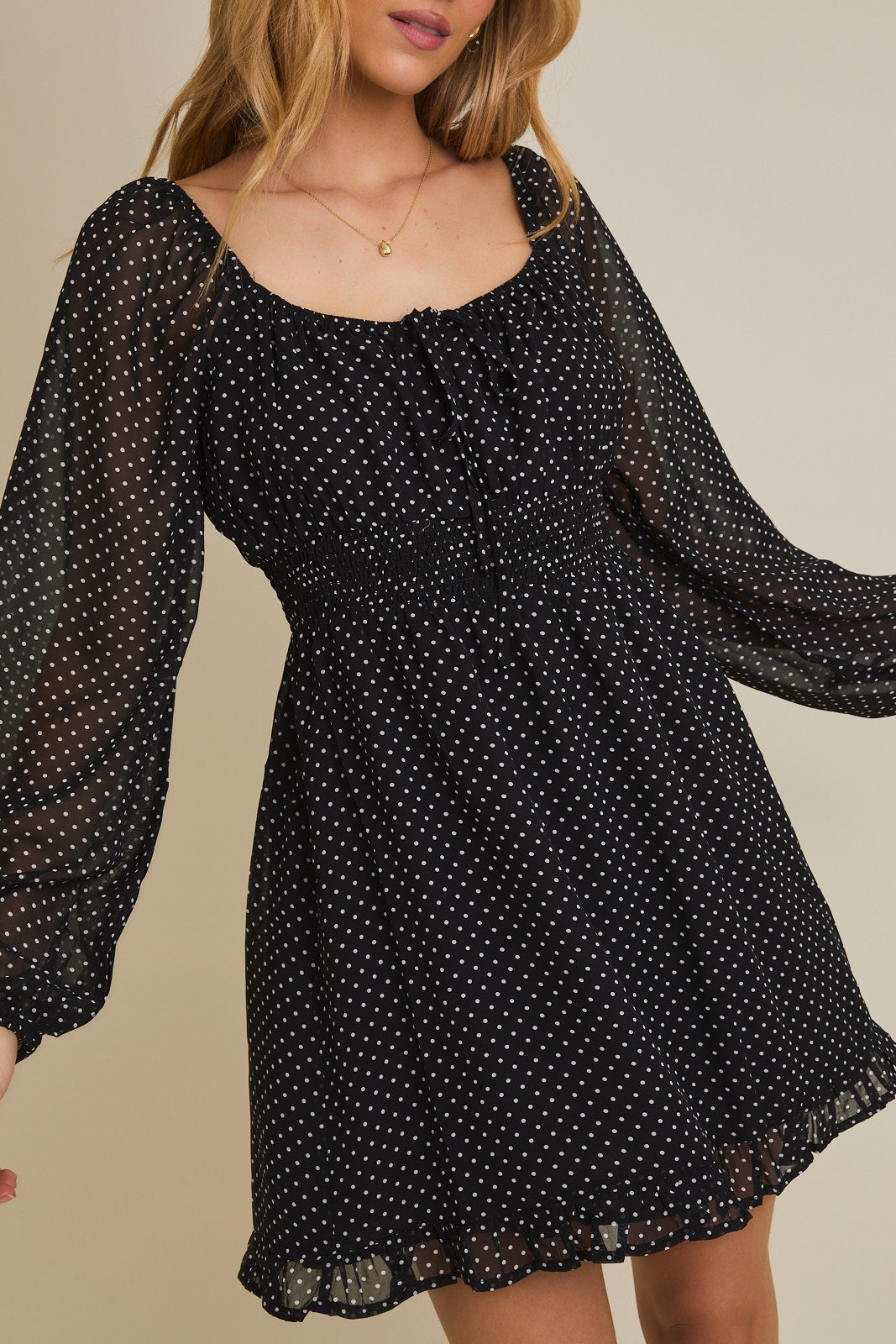 Louise Smocked Polka Dot Mini Dress