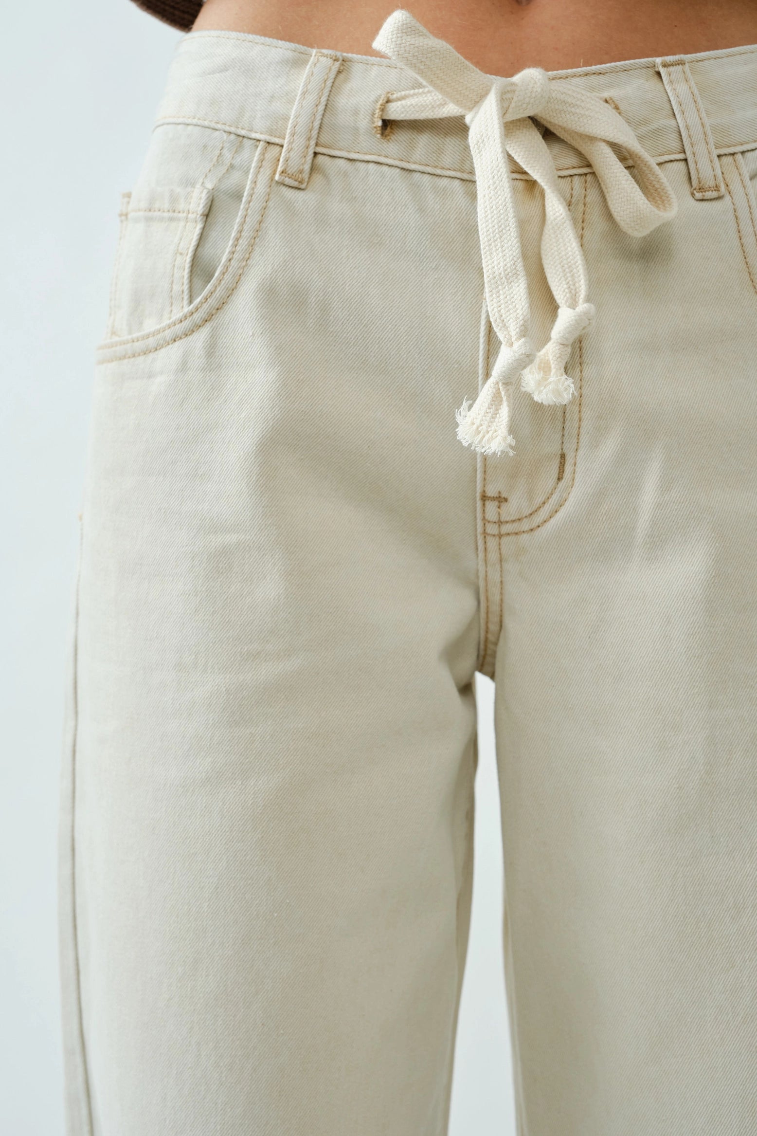 Cheyenne Drawstring Straight Leg Jean in Cream