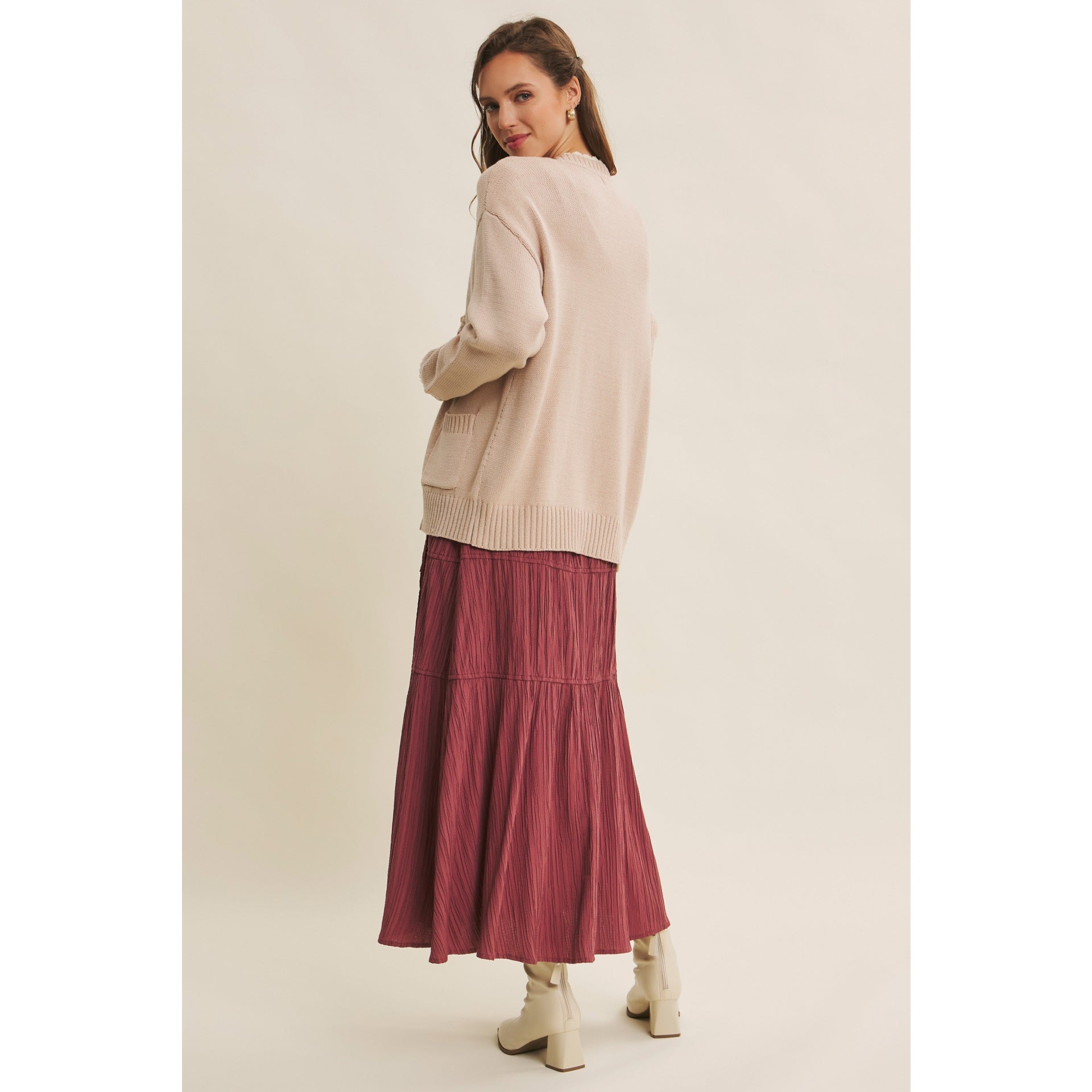 Sarah Pleated Bow Midi Skirt