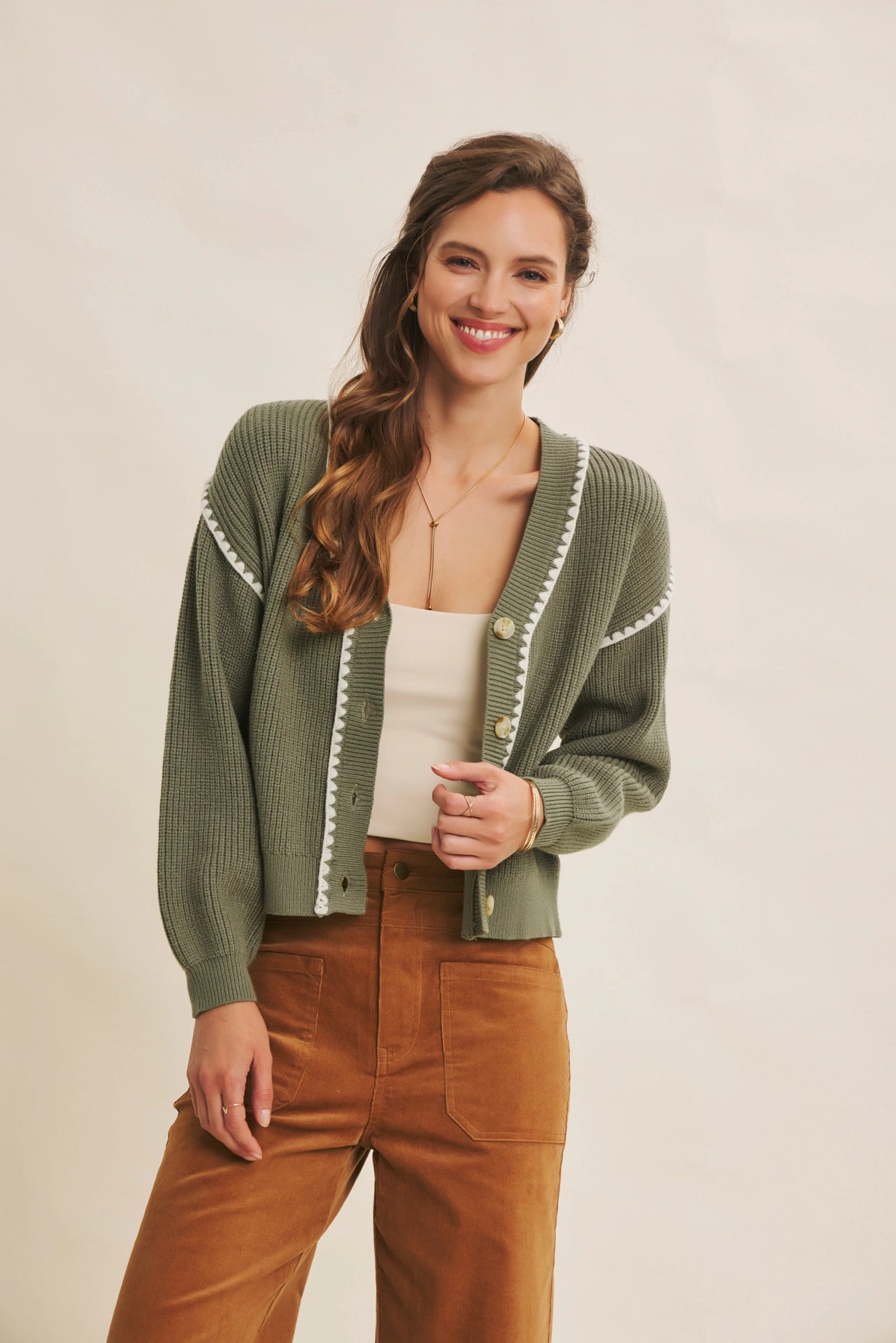 Stacey Contrast Stitched Cardigan