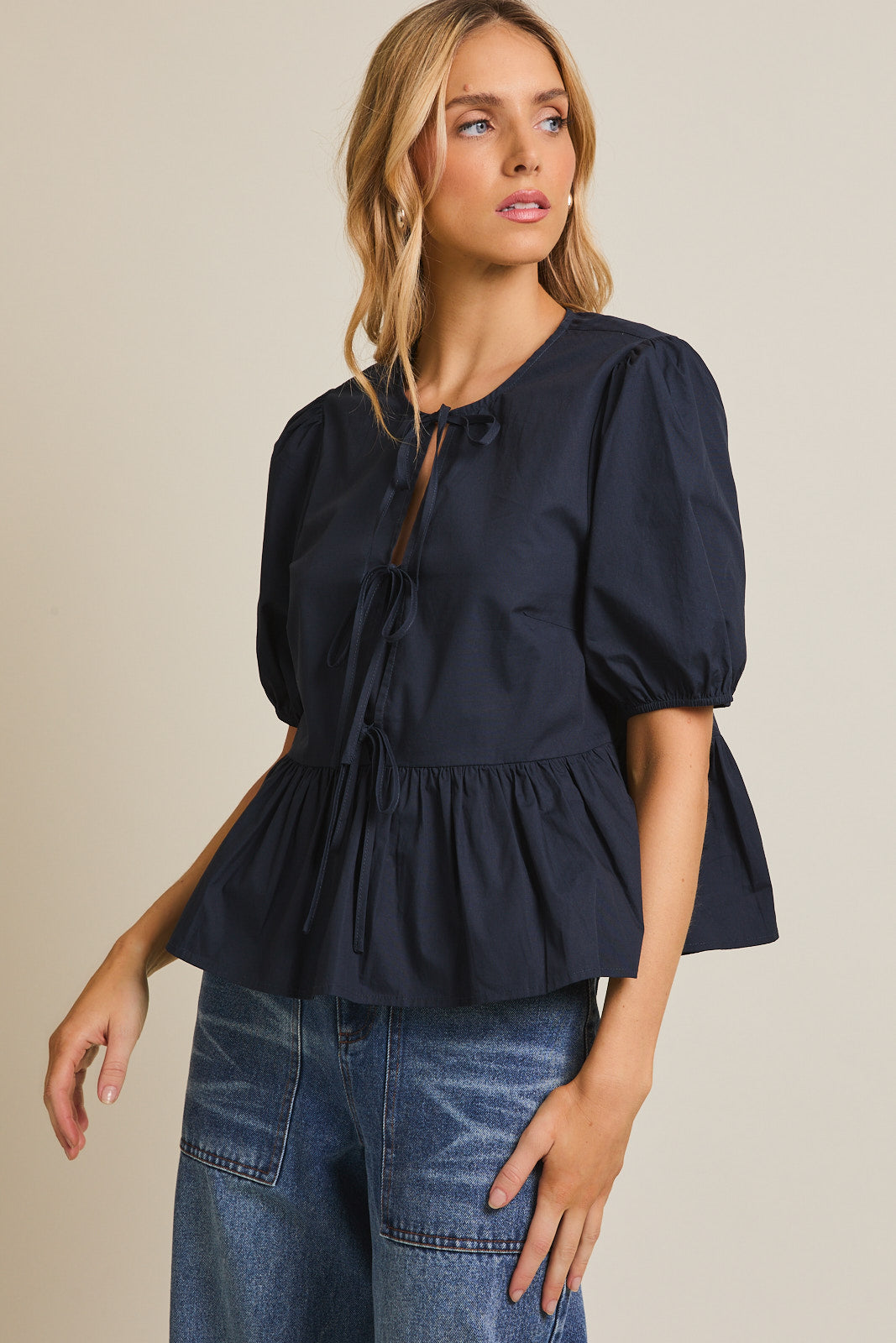 Ashley Front Tie Puff Sleeve Top