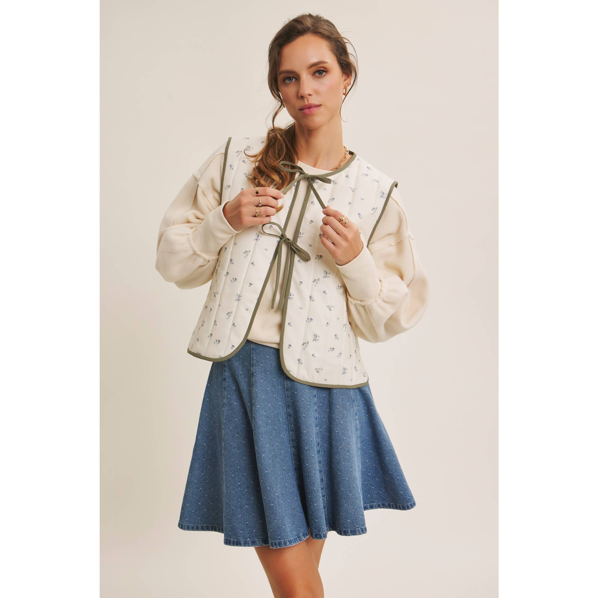 Willa Polka Dot Denim Flare Mini Skirt