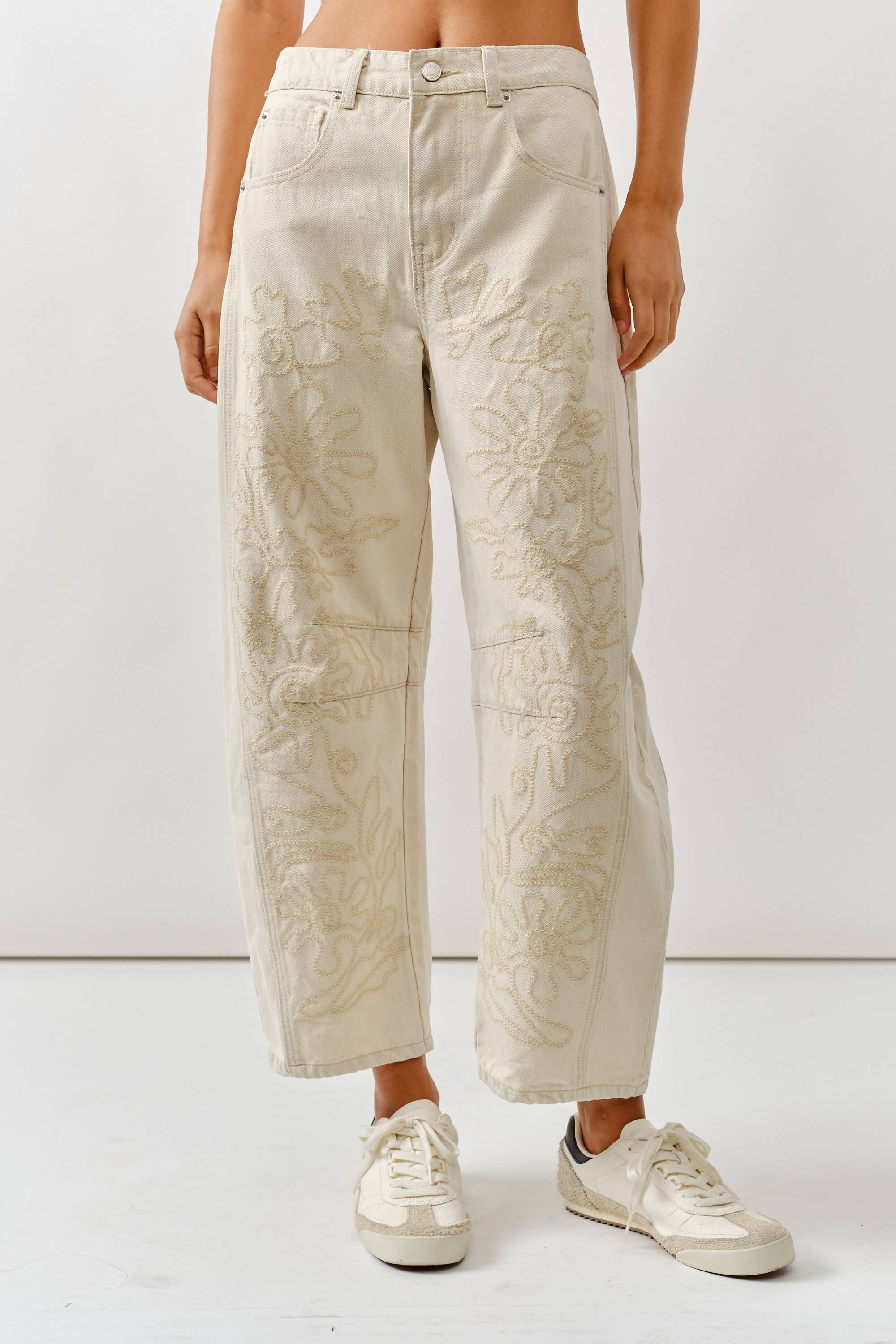 Norah Embroidered Barrel Pants