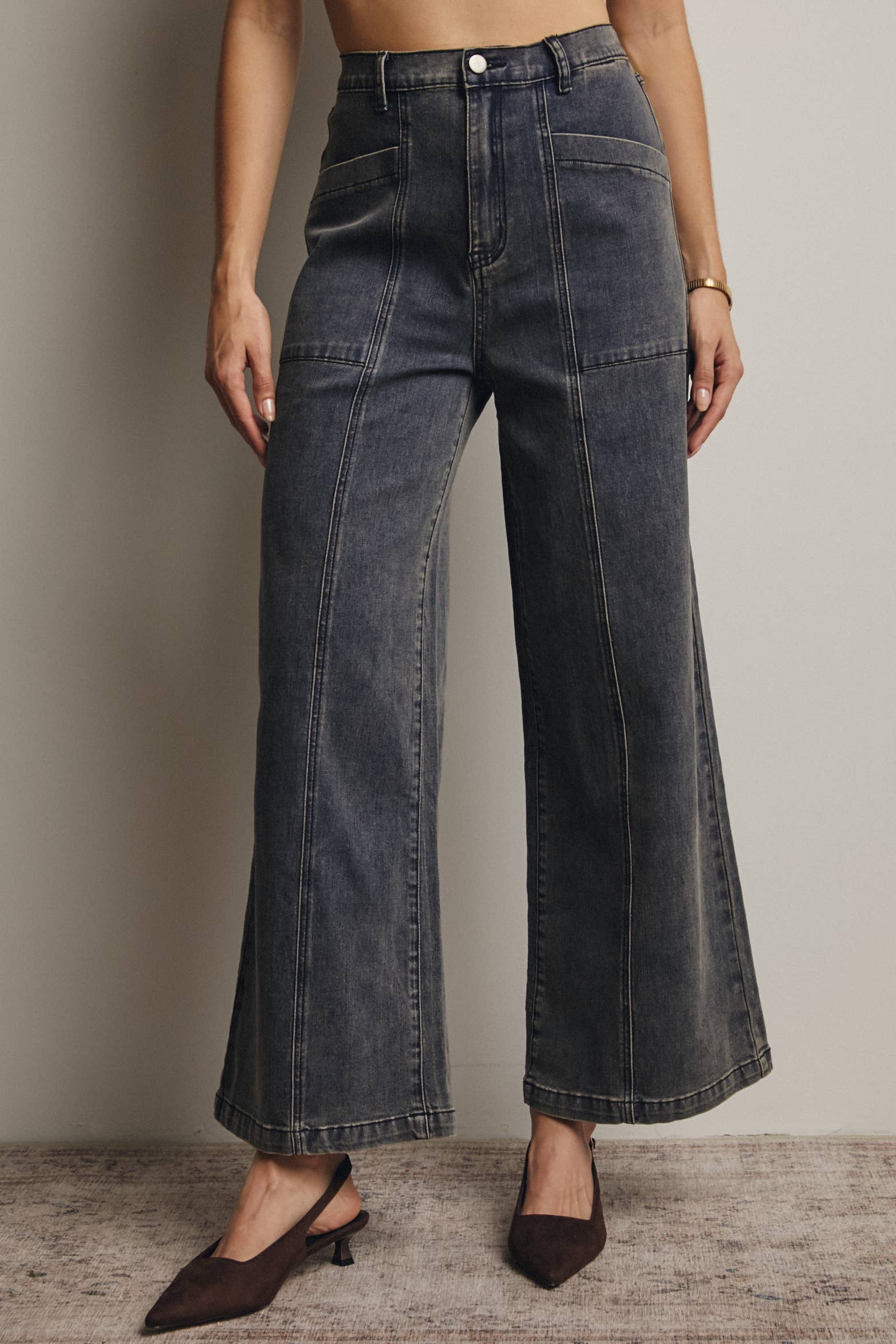 Caroline Wide-Leg Stretch Denim Pants