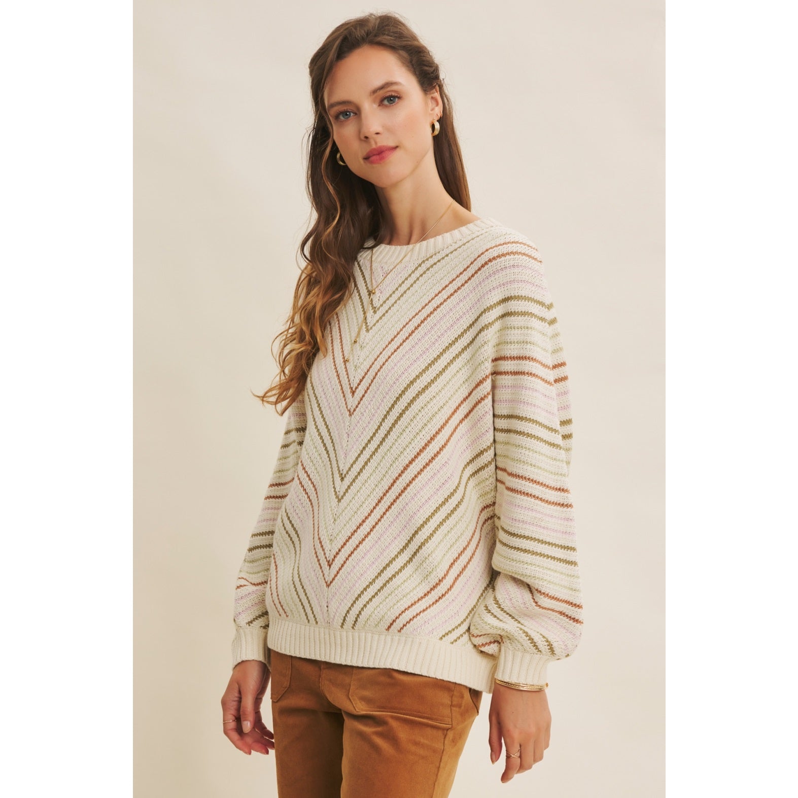 Rose Chevron Striped Sweater