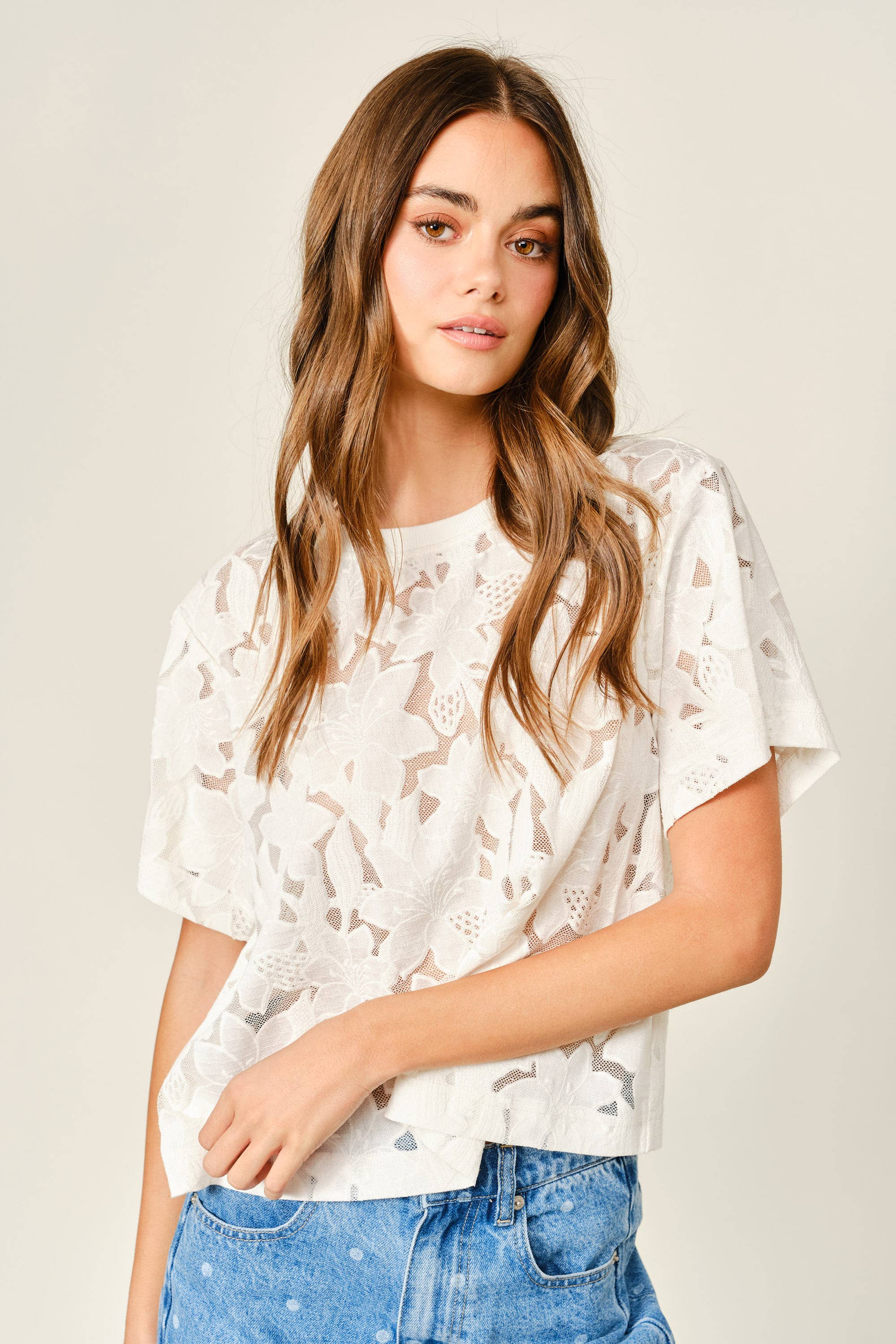 Kaylee Mesh Lace Floral Tee