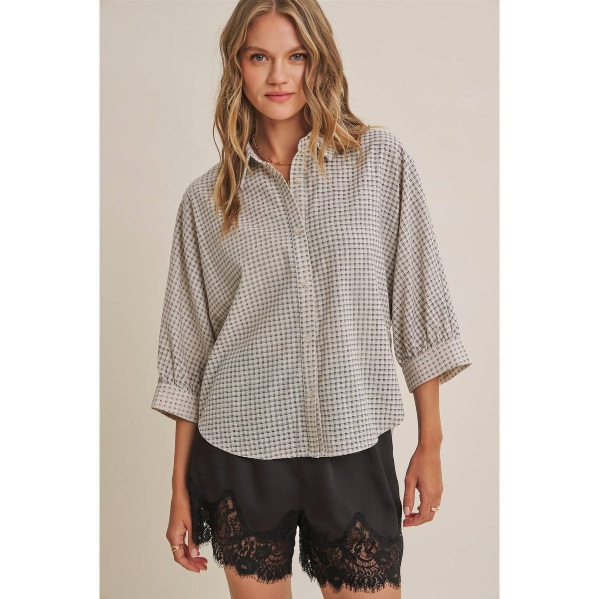 Delta Plaid Dolman Button Down