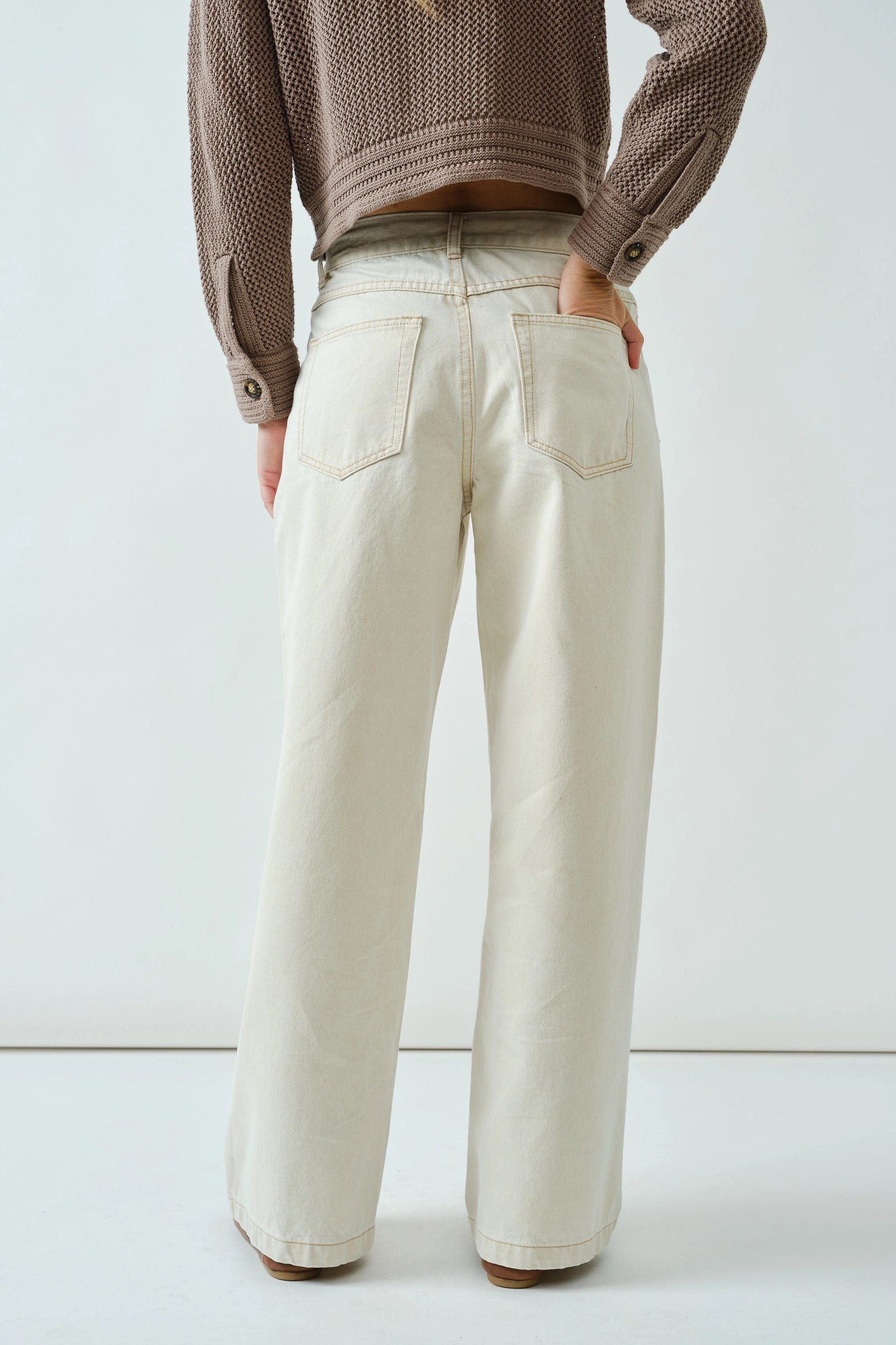 Cheyenne Drawstring Straight Leg Jean in Cream
