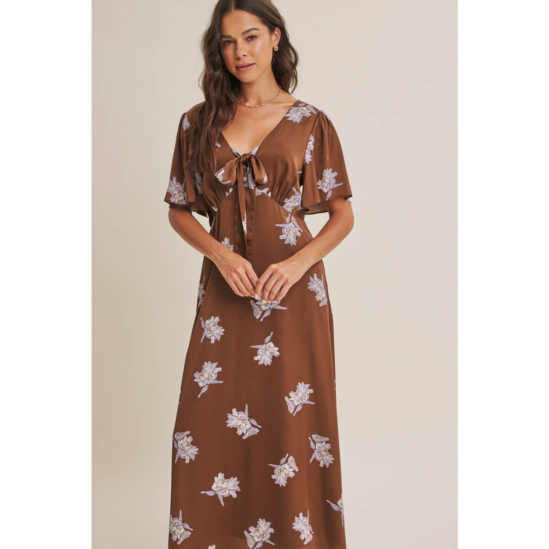 Odette Satin Floral Midi Dress