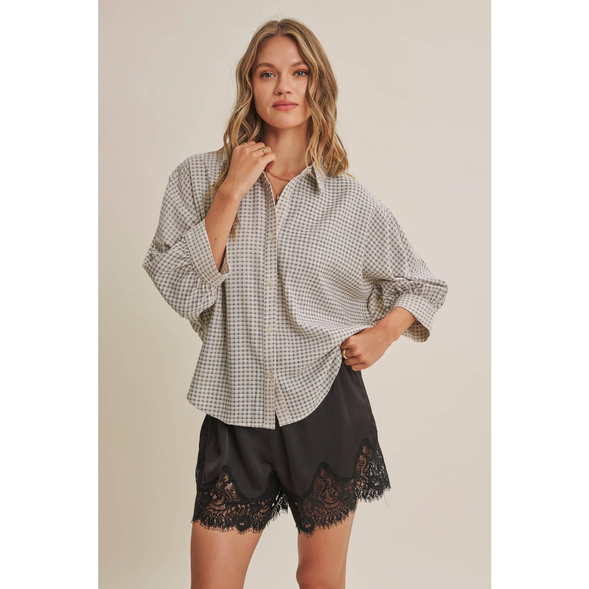 Delta Plaid Dolman Button Down