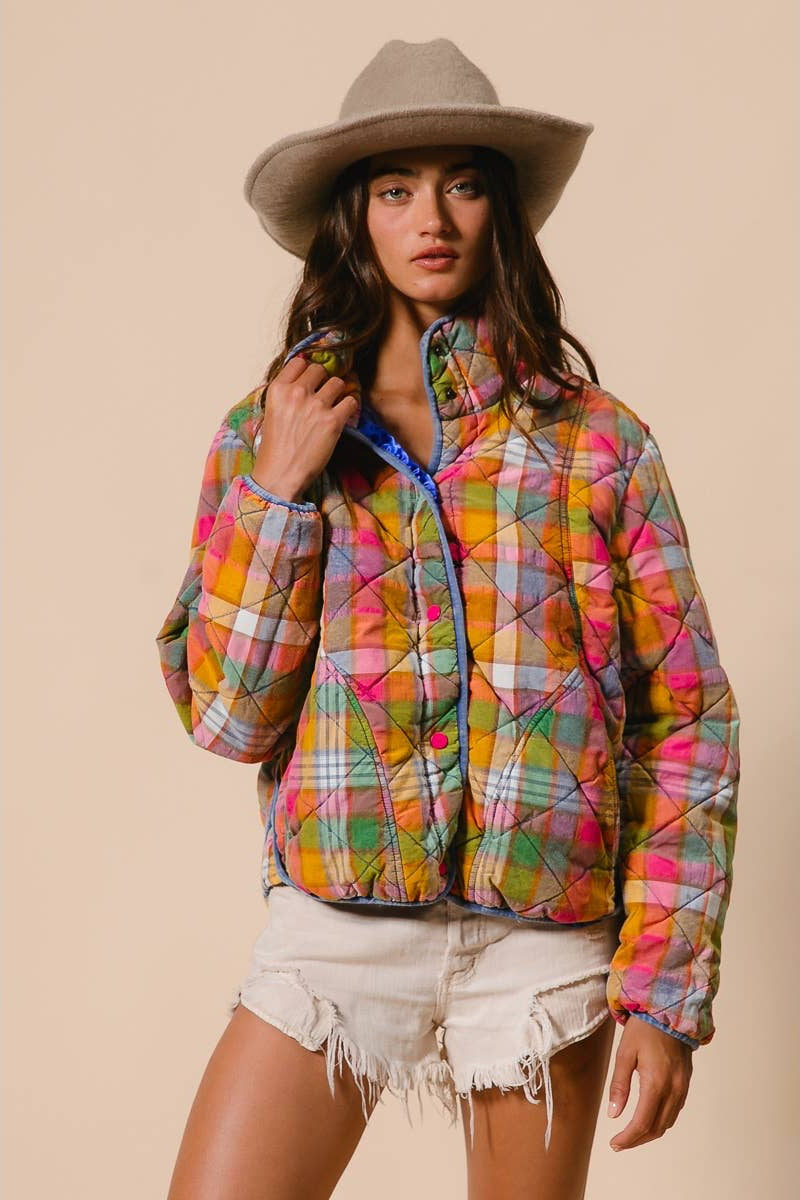 Dahlia Vintage Plaid Quilted Jacket