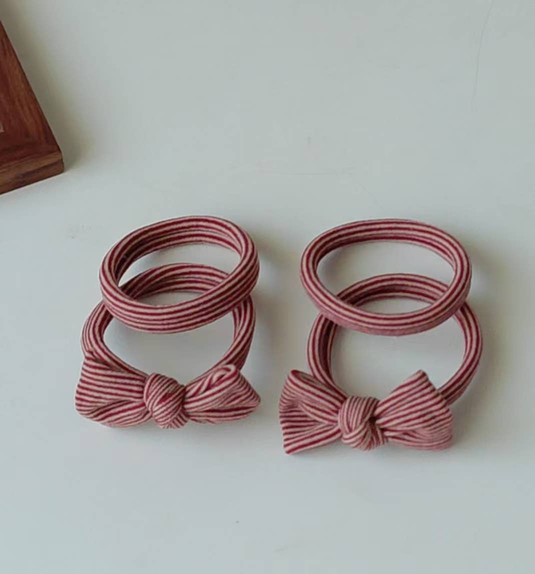 Red Striped Bow Seamless Hair Ties (Set of 4)