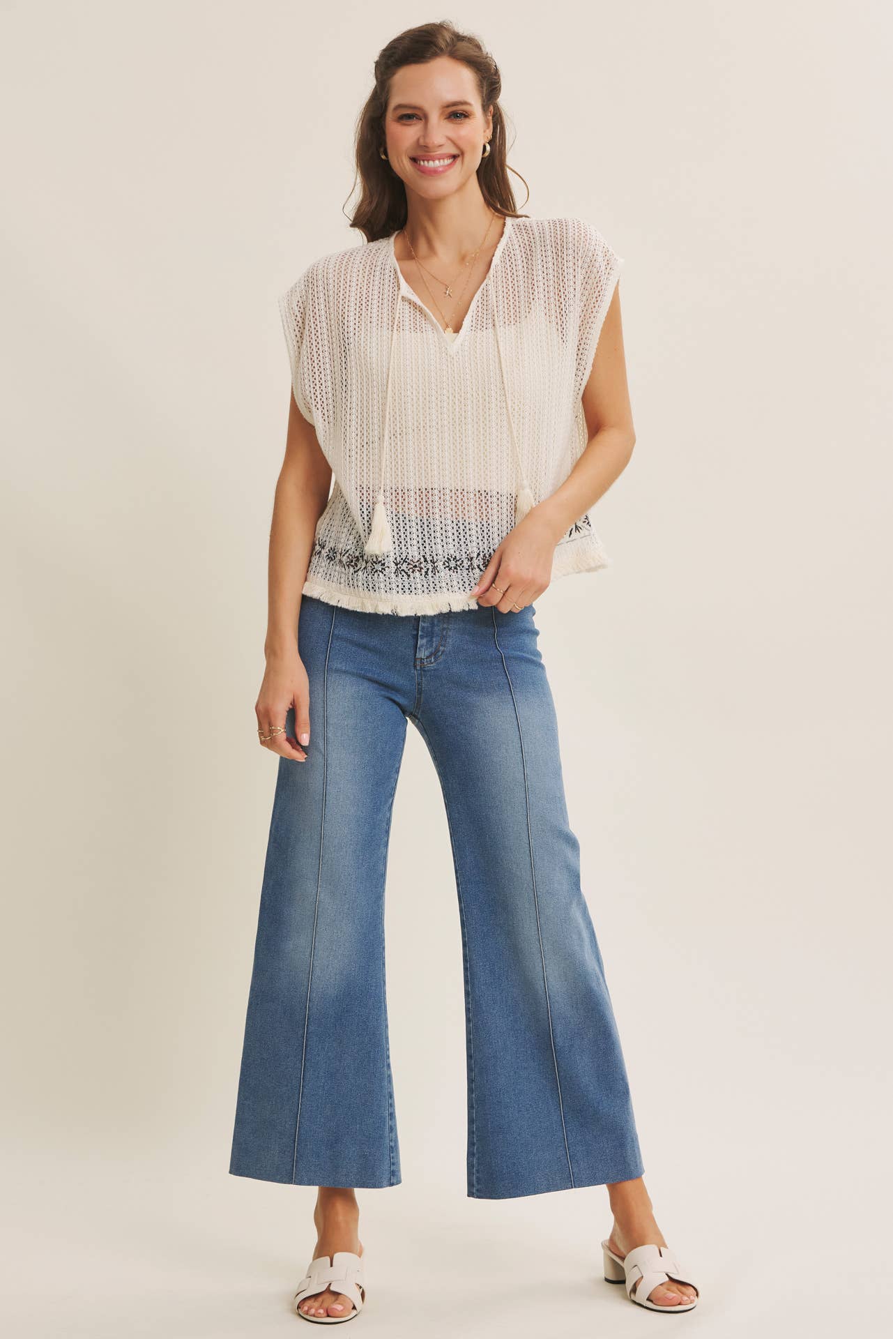 Monroe Pintuck Ankle Length Wide Leg Jean