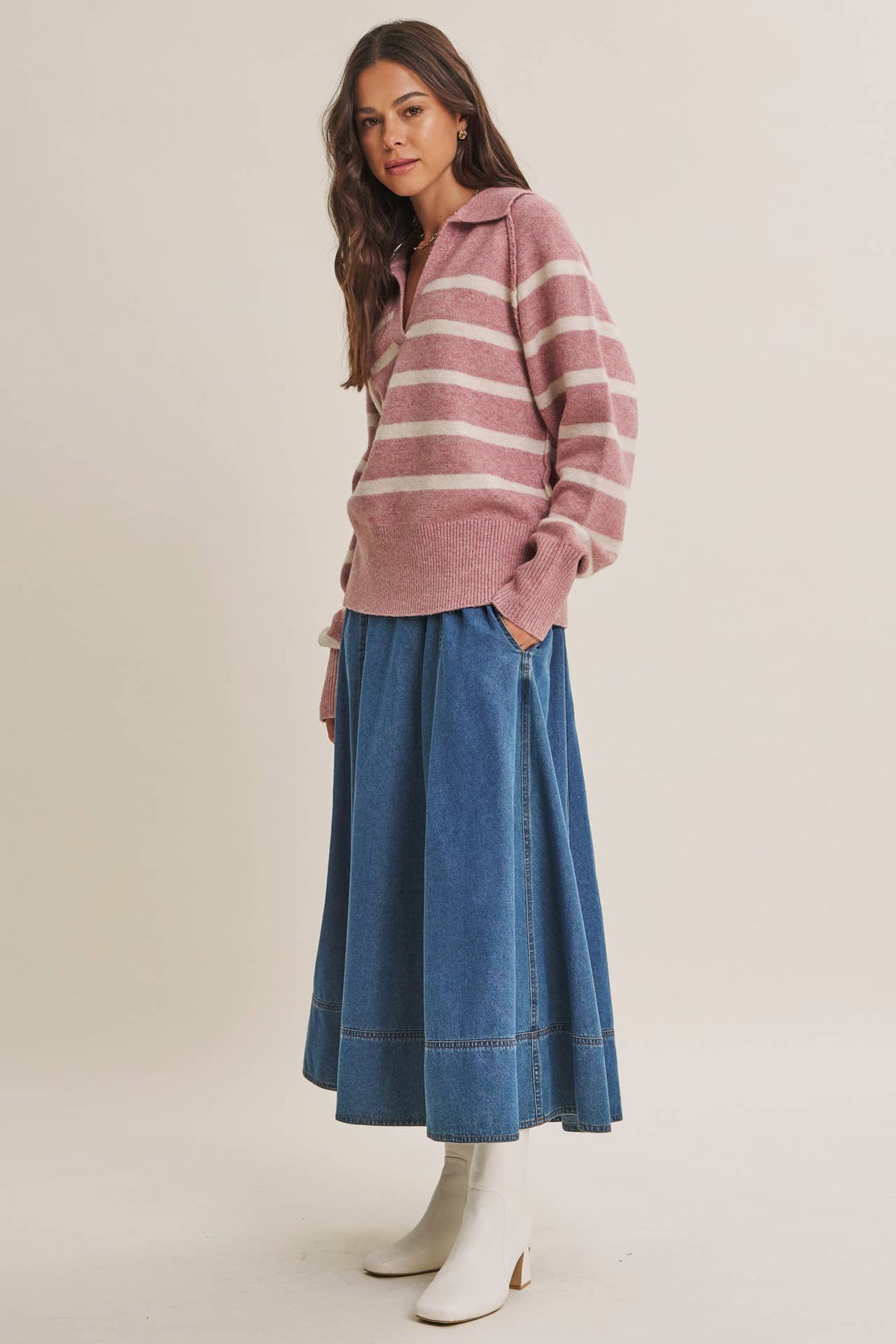 Ellie Denim Paneled Midi Skirt
