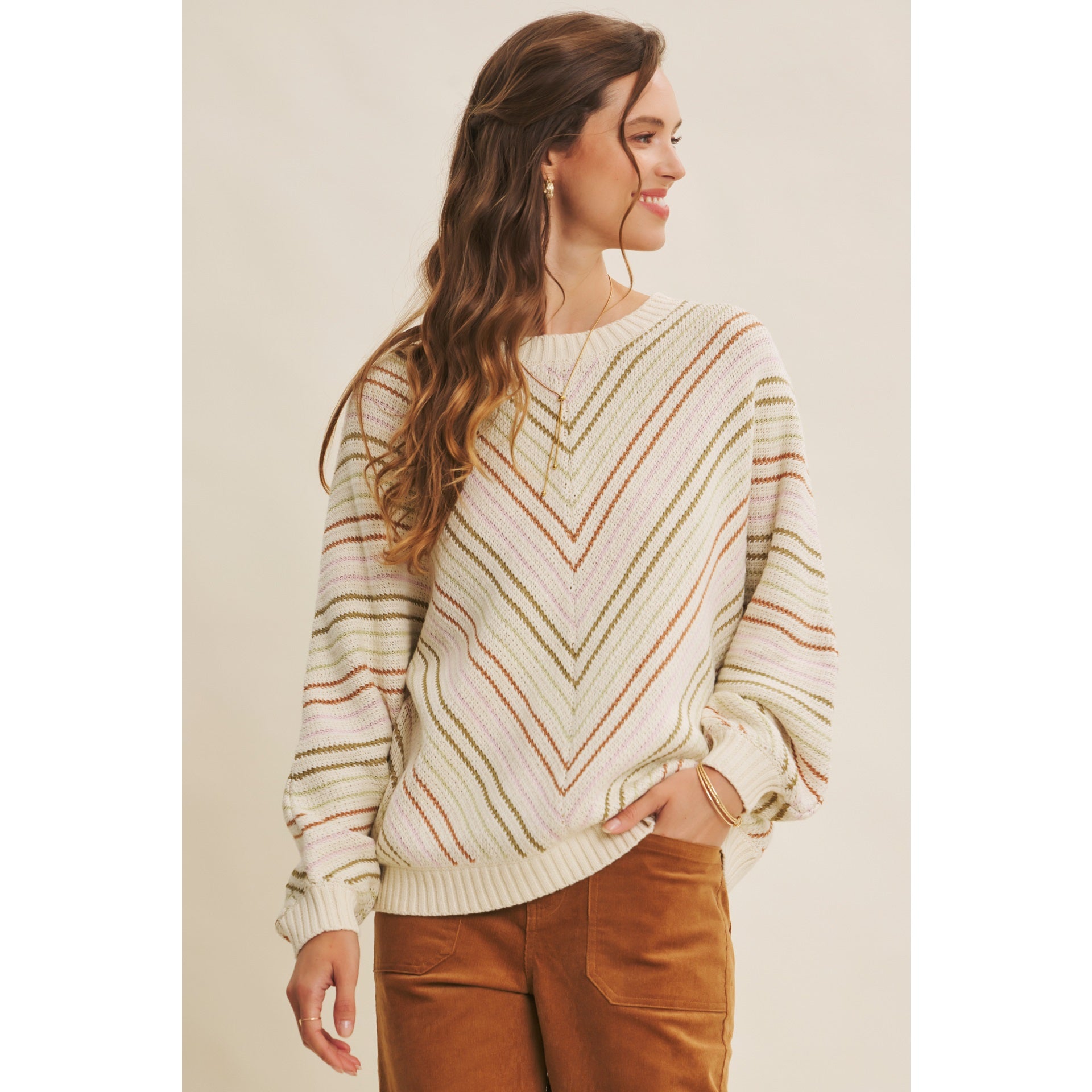 Rose Chevron Striped Sweater