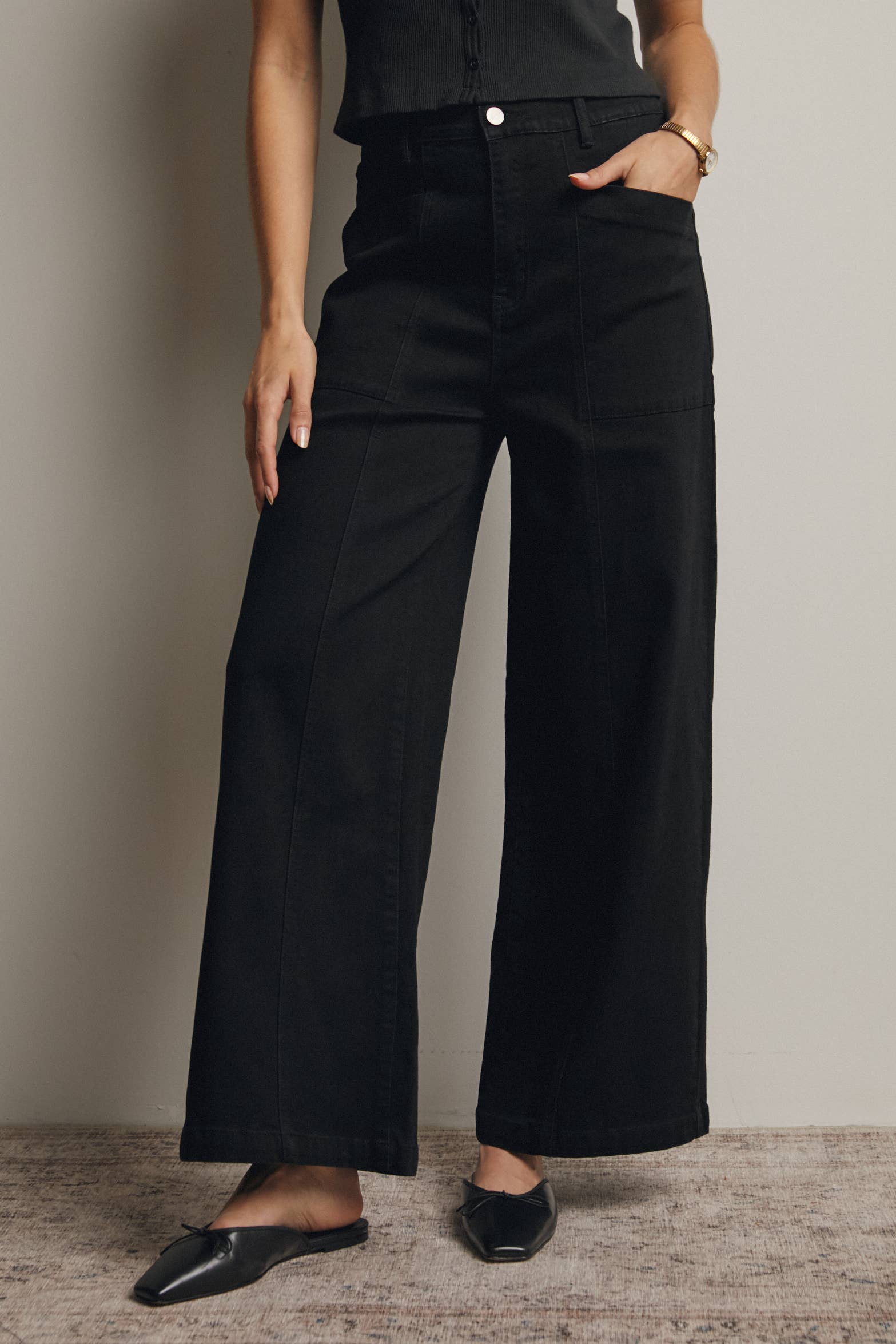 Caroline Wide-Leg Stretch Denim Pants