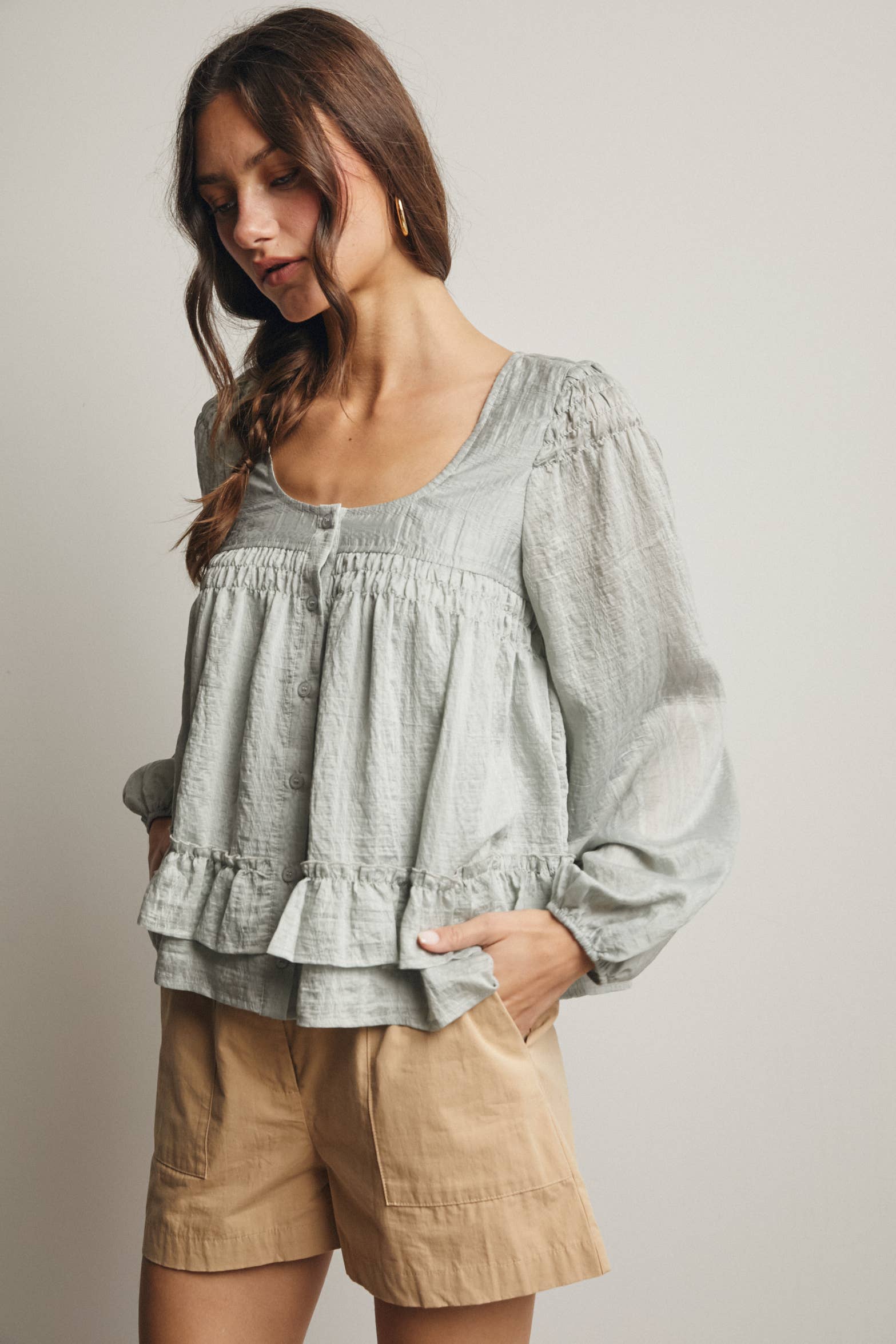 Rosalie Ruffle Hem Peasant Blouse