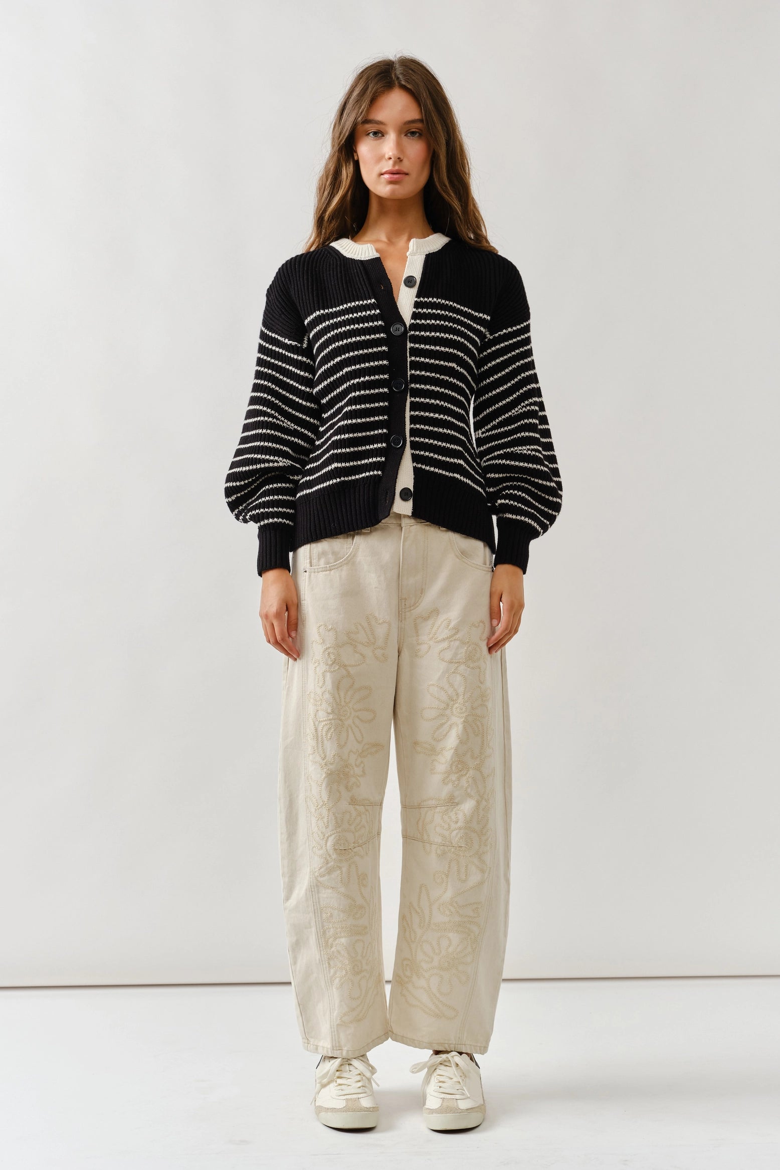 Gabrielle Balloon Sleeve Striped Cardigan