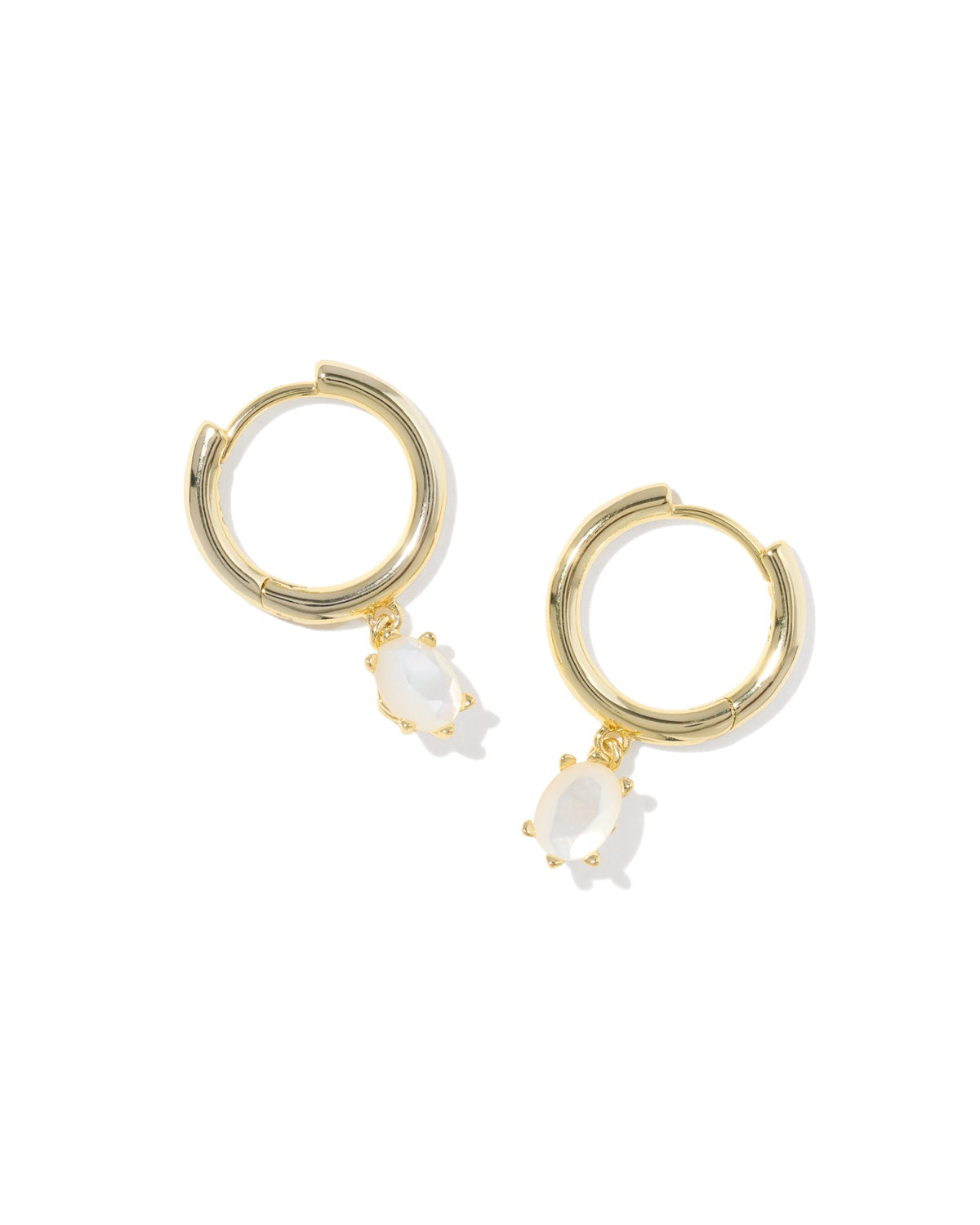 Cailin Single Stone Gold Huggie Earrings - Ivory Mother of Pearl
