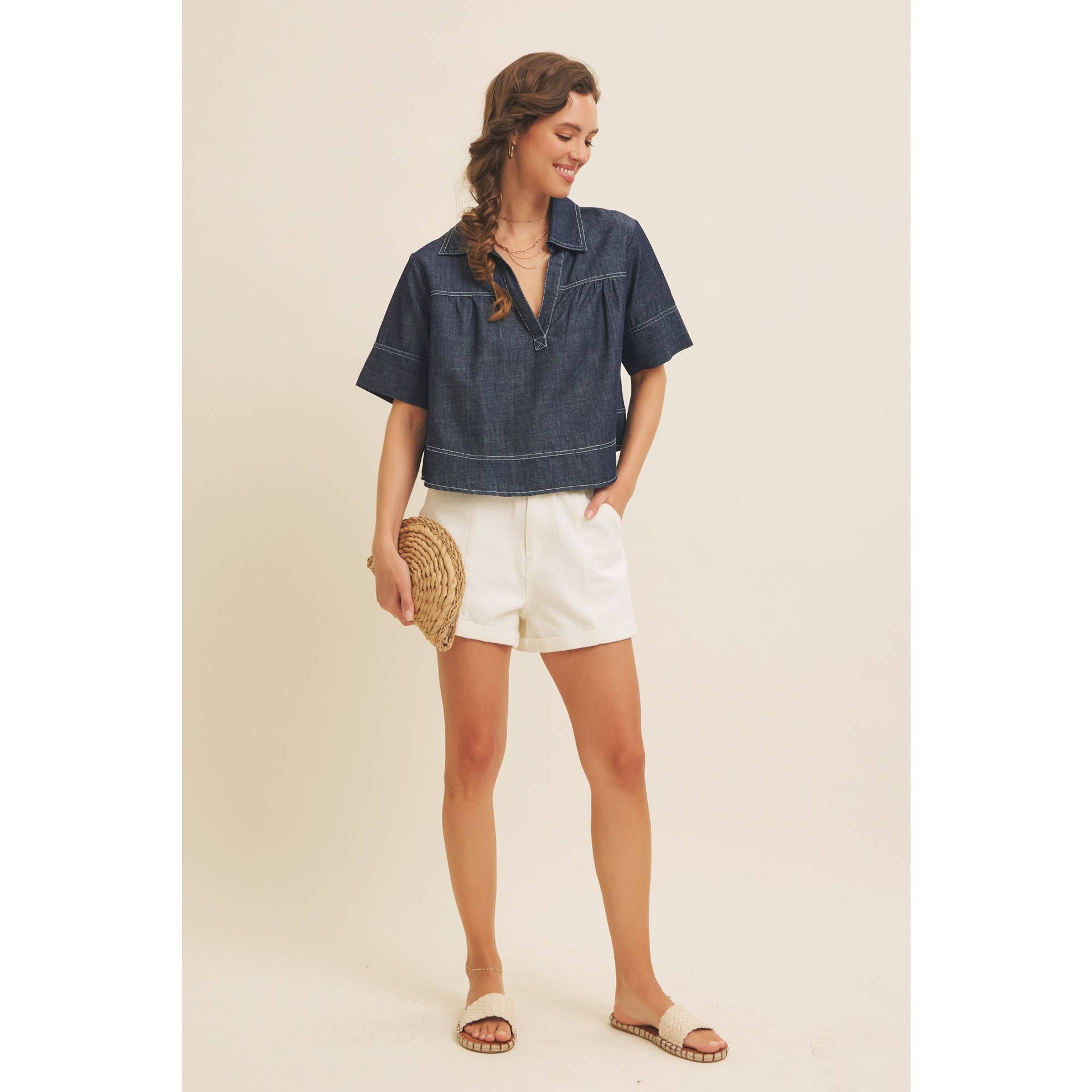 Maeve Washed Denim Top