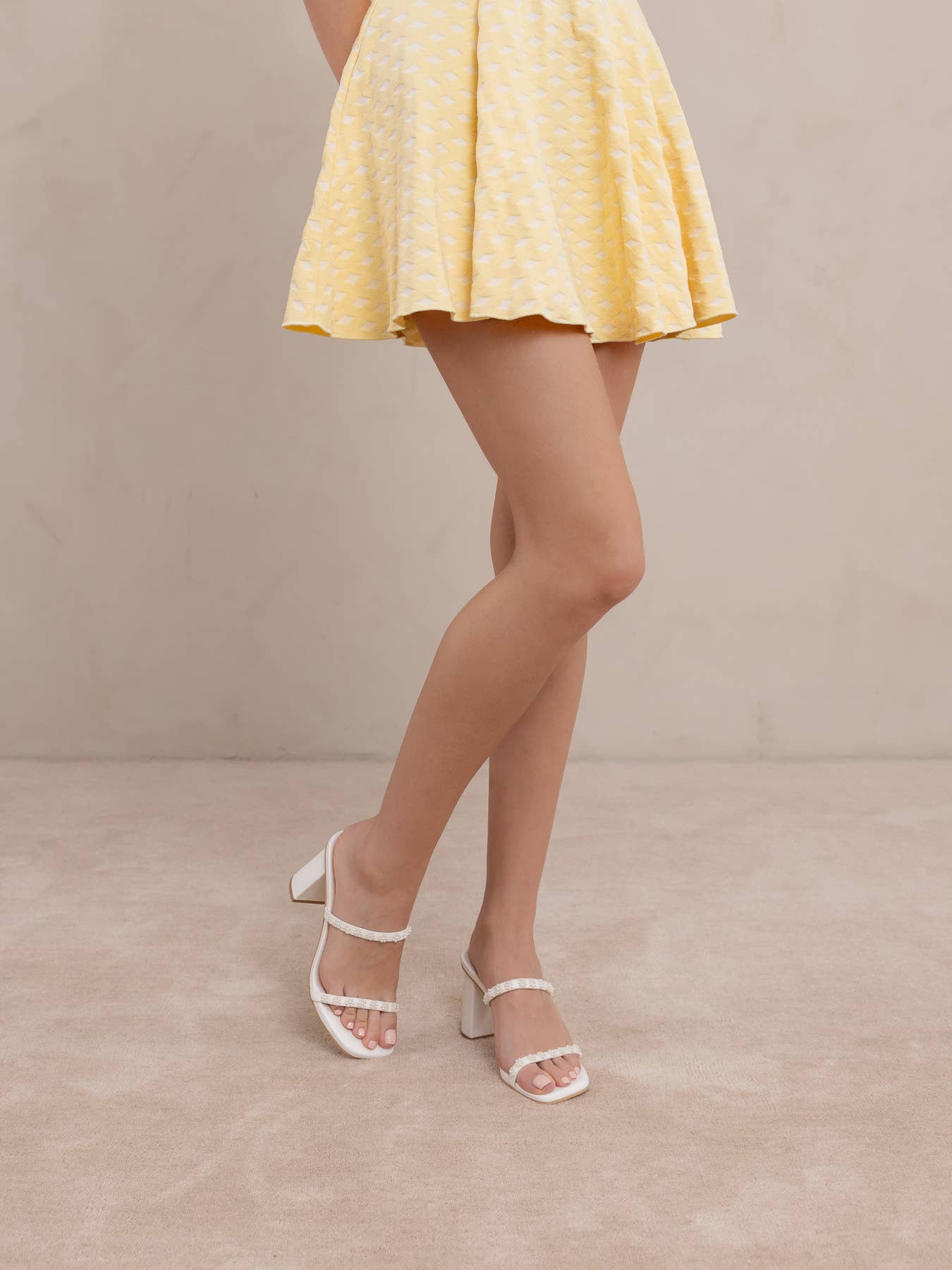 The Phoebe | White Beaded Strap Heel