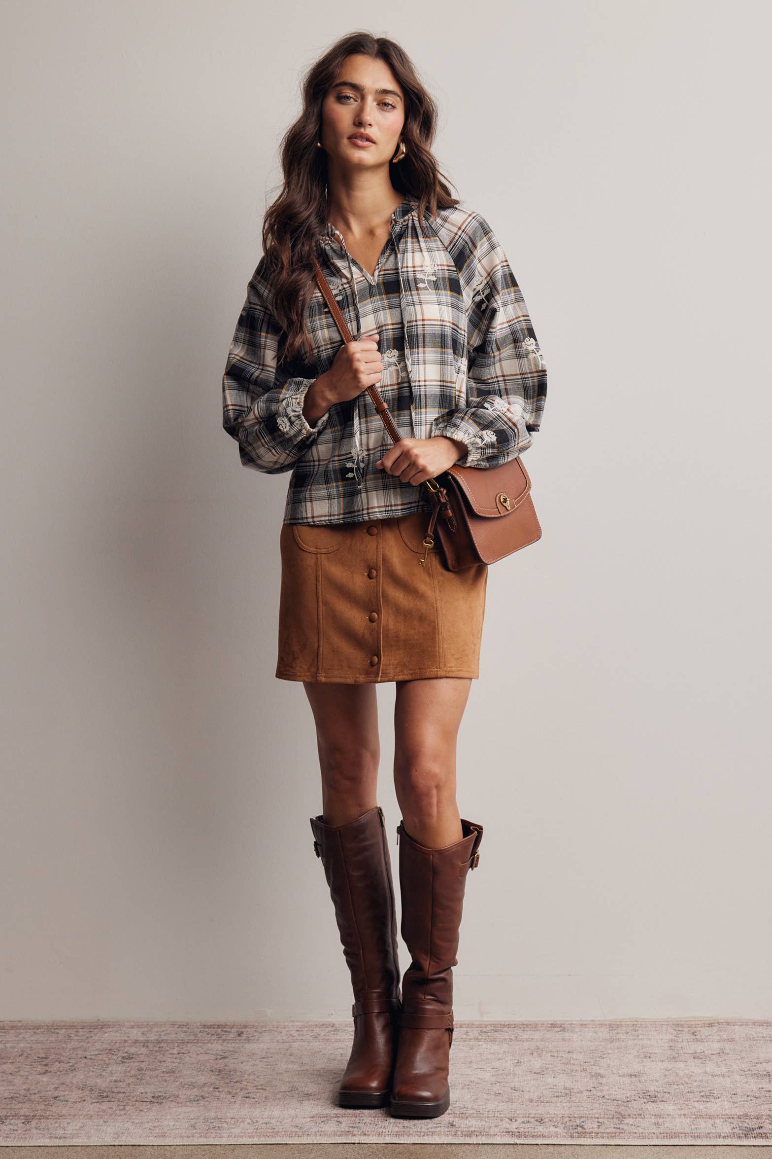 Delaney Embroidered Plaid Top