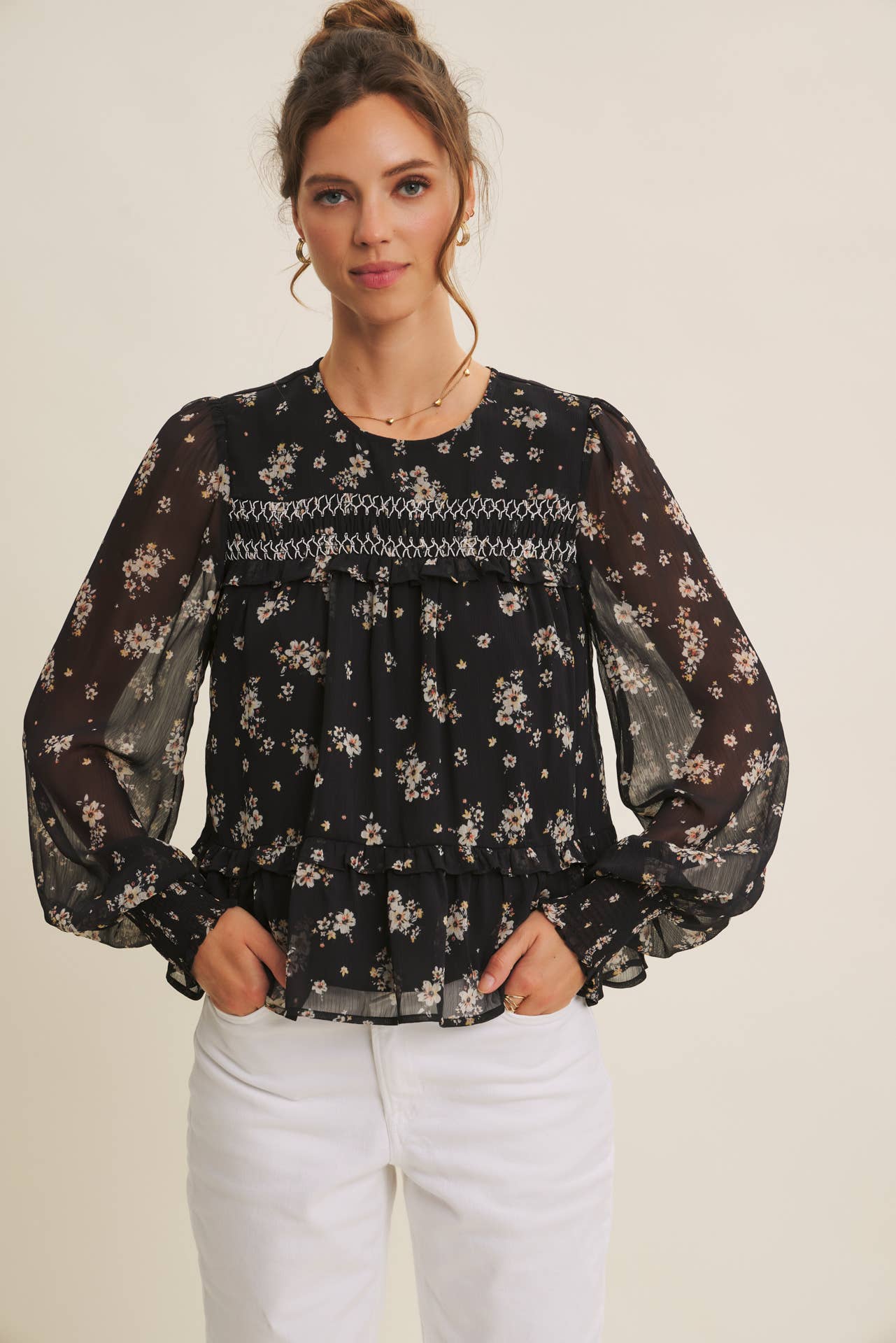 Jaime Smocked Floral Blouse